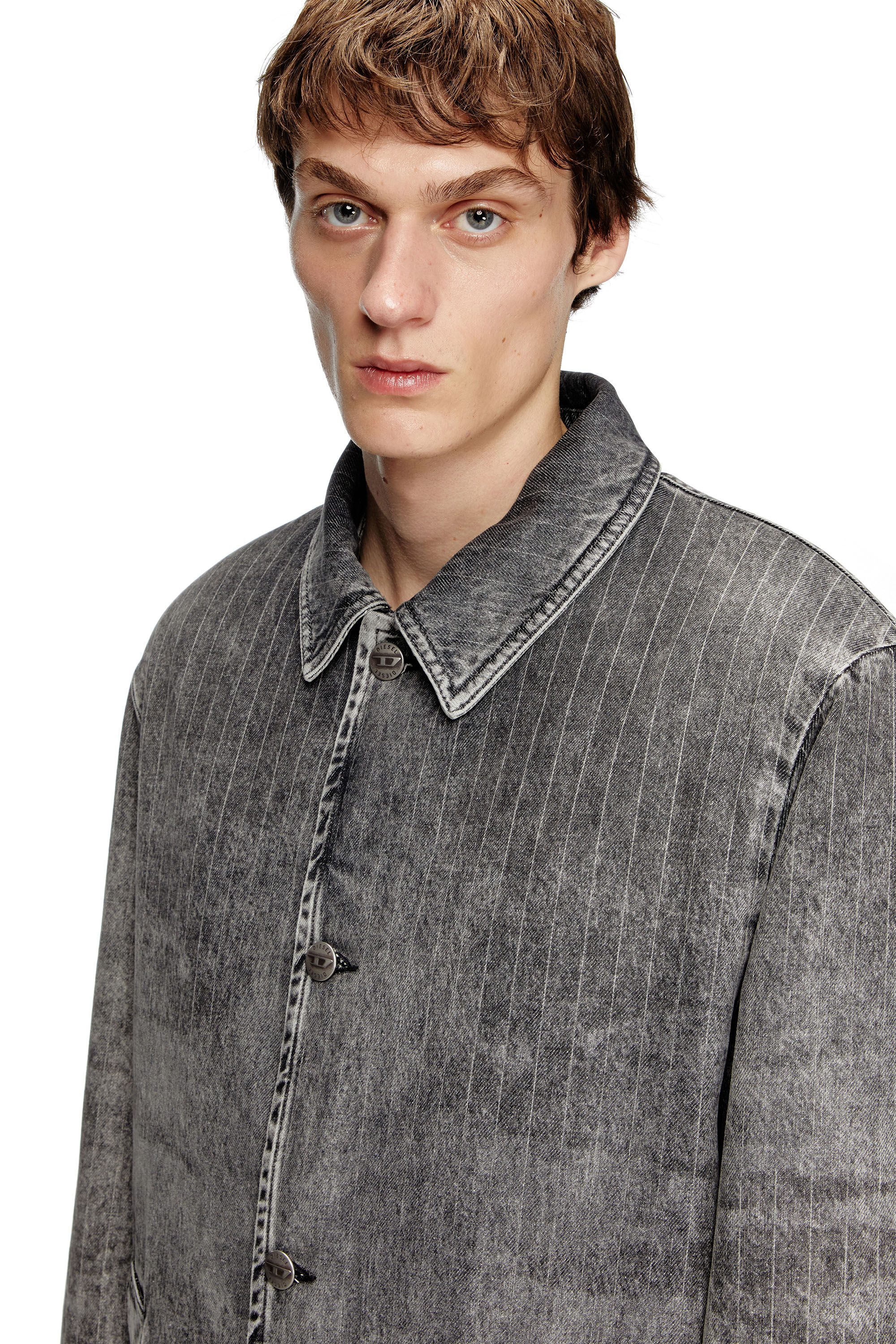 Diesel - D-JACK-S1, Abrigo en denim a rayas finas de sastrería Hombre in Gris - 4