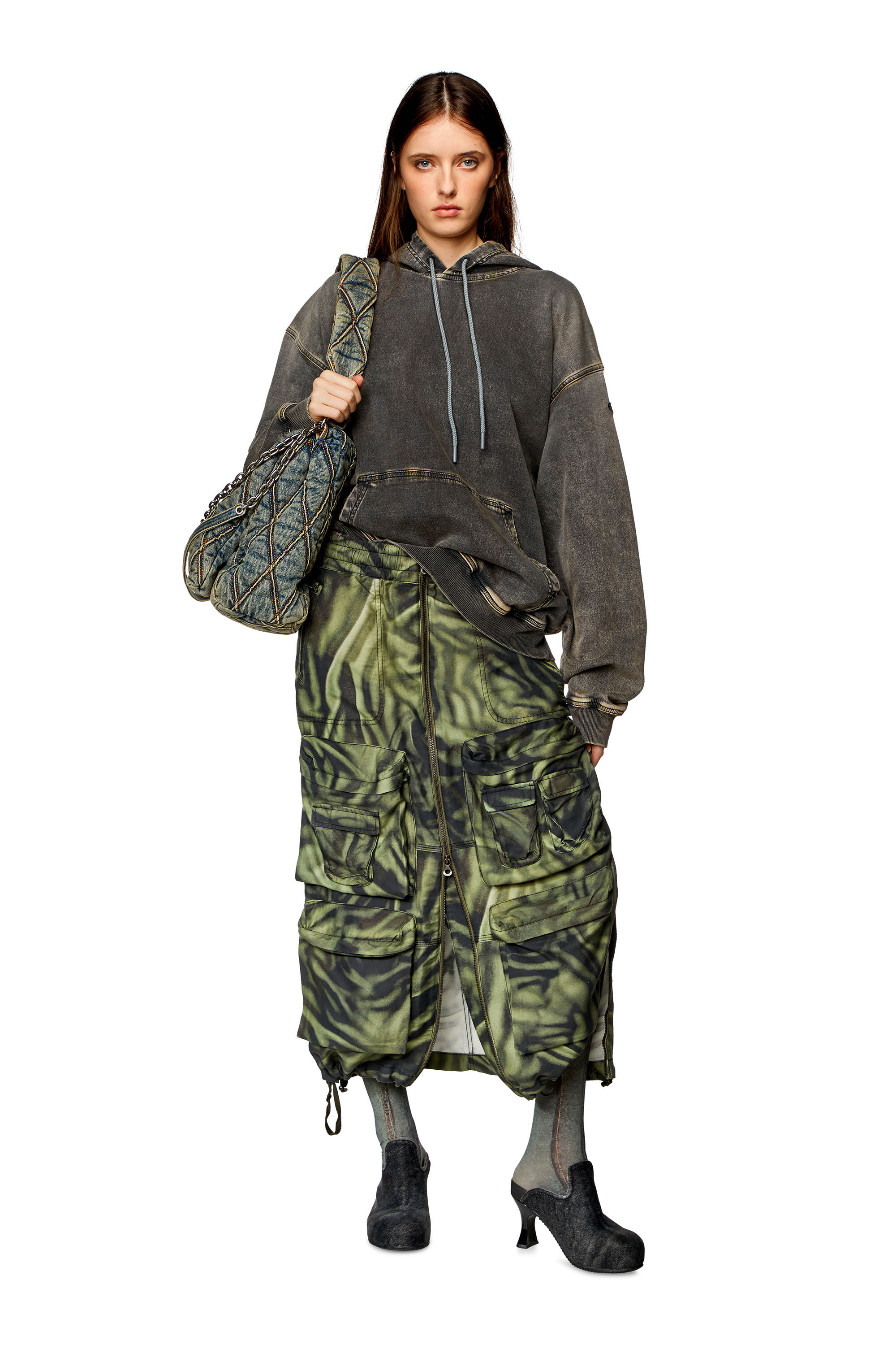 Women's Long cargo skirt with zebra-camo print | Multicolor