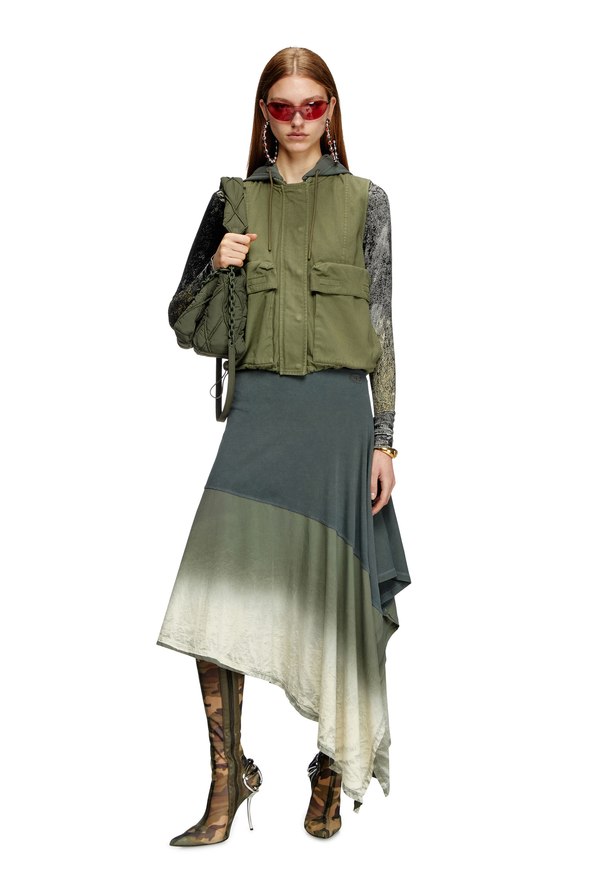 Women's Hooded cargo vest in cotton twill | Green | Diesel Women's Hooded cargo vest in cotton twill | Green | Diesel