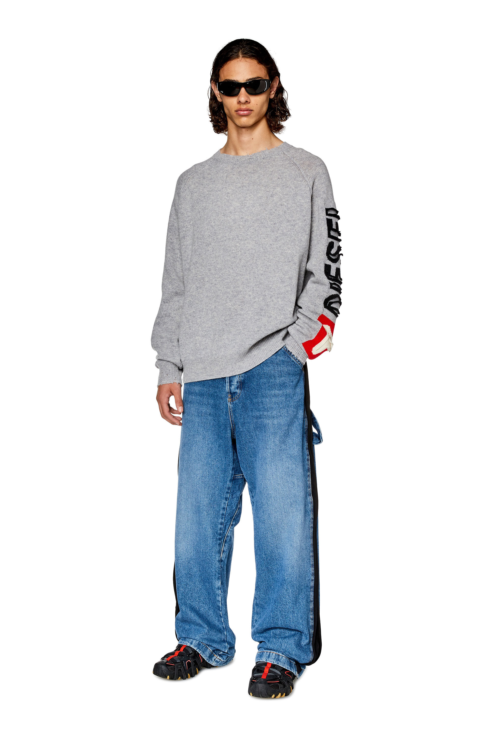 Men's Wool sweater with cut-up logo | Grey | Diesel