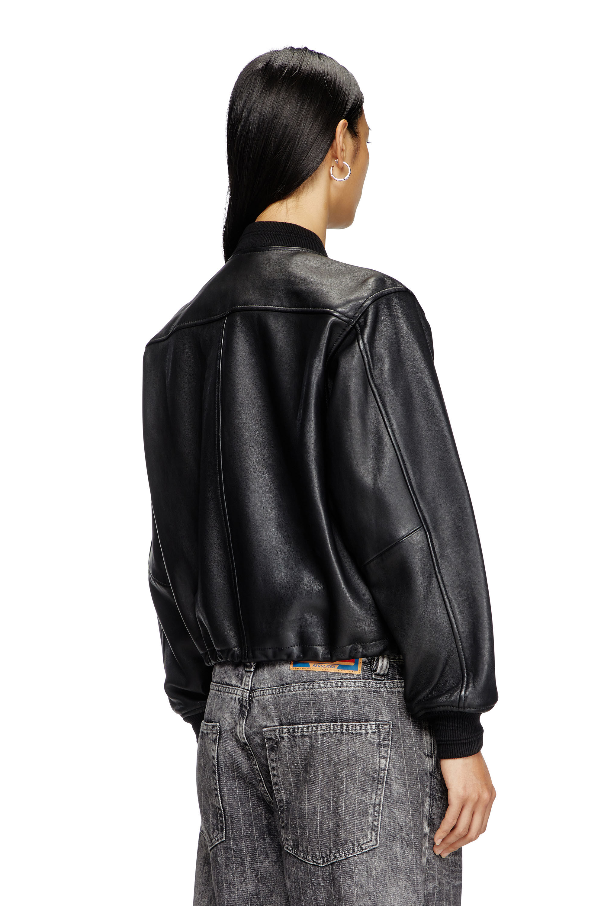 Women's Leather bomber jacket | Black | Diesel