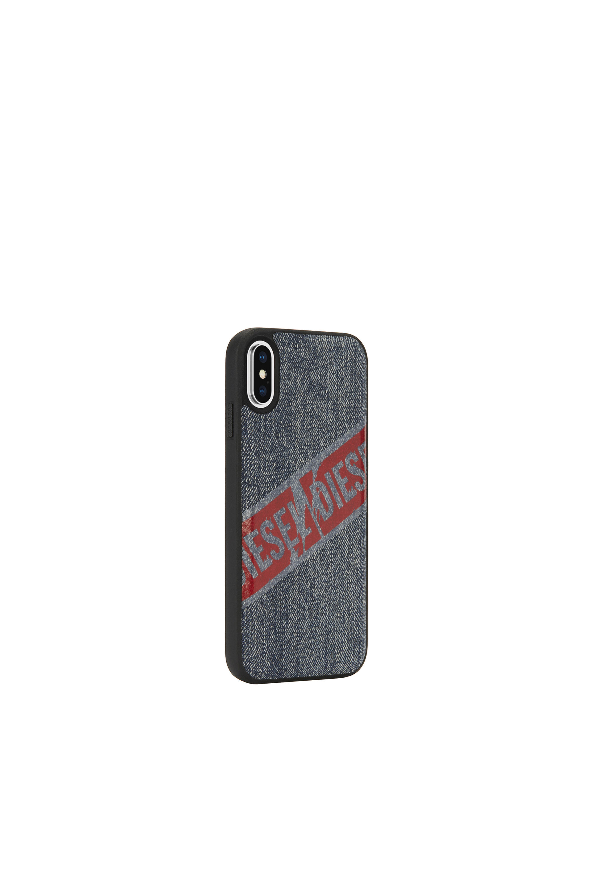 Diesel - VINTAGE DENIM IPHONE X CASE, Funda en denim de efecto vintage con logo rojo para iPhone X Unisex in Azul marino - 4