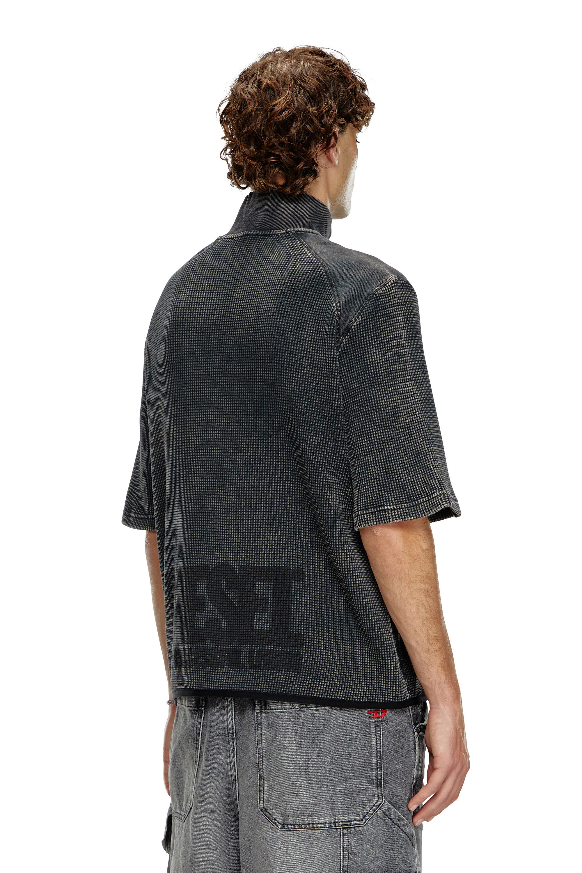 Men's Short-sleeve waffle-knit sweatshirt | Black | Diesel