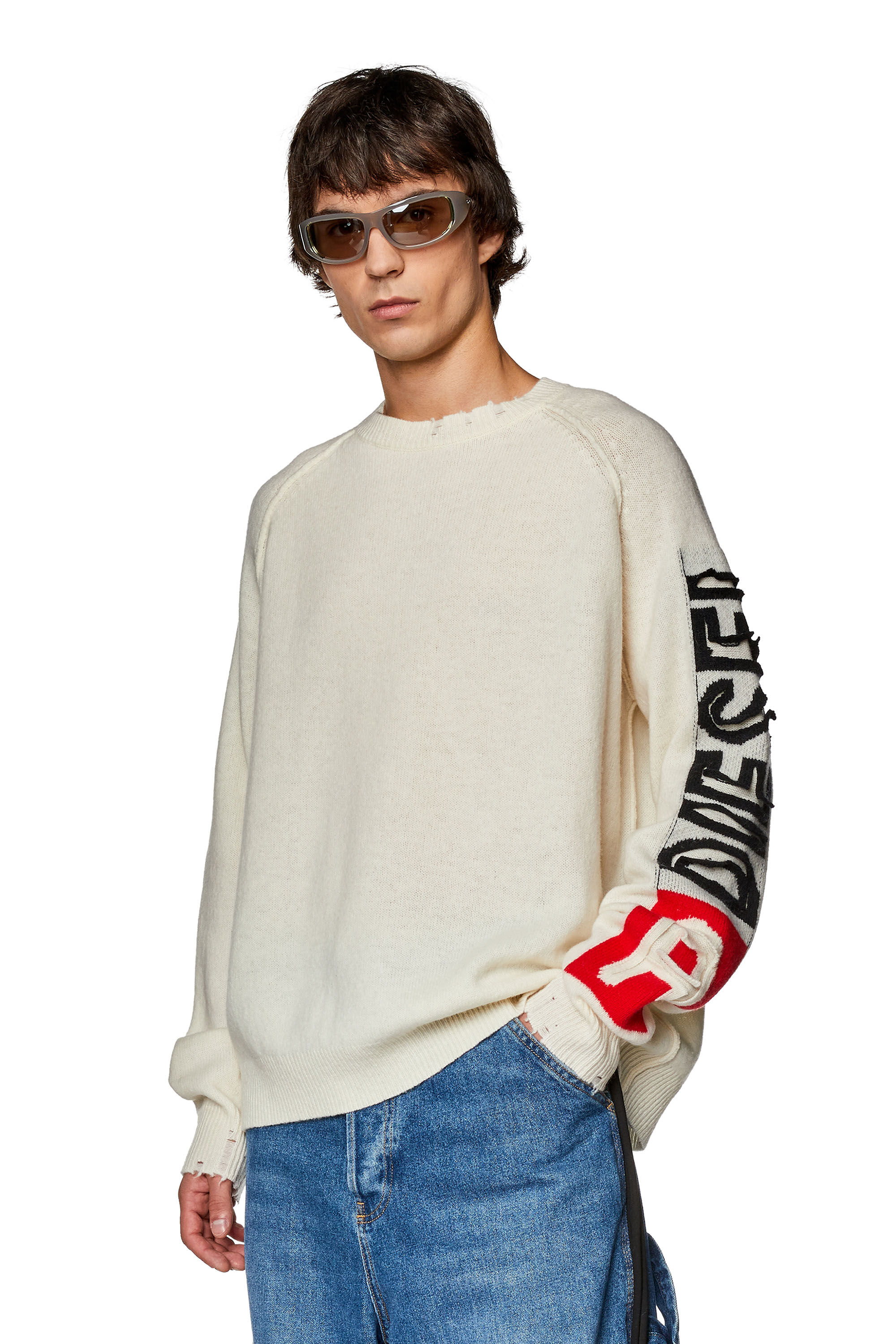 Men's Wool sweater with cut-up logo | White | Diesel