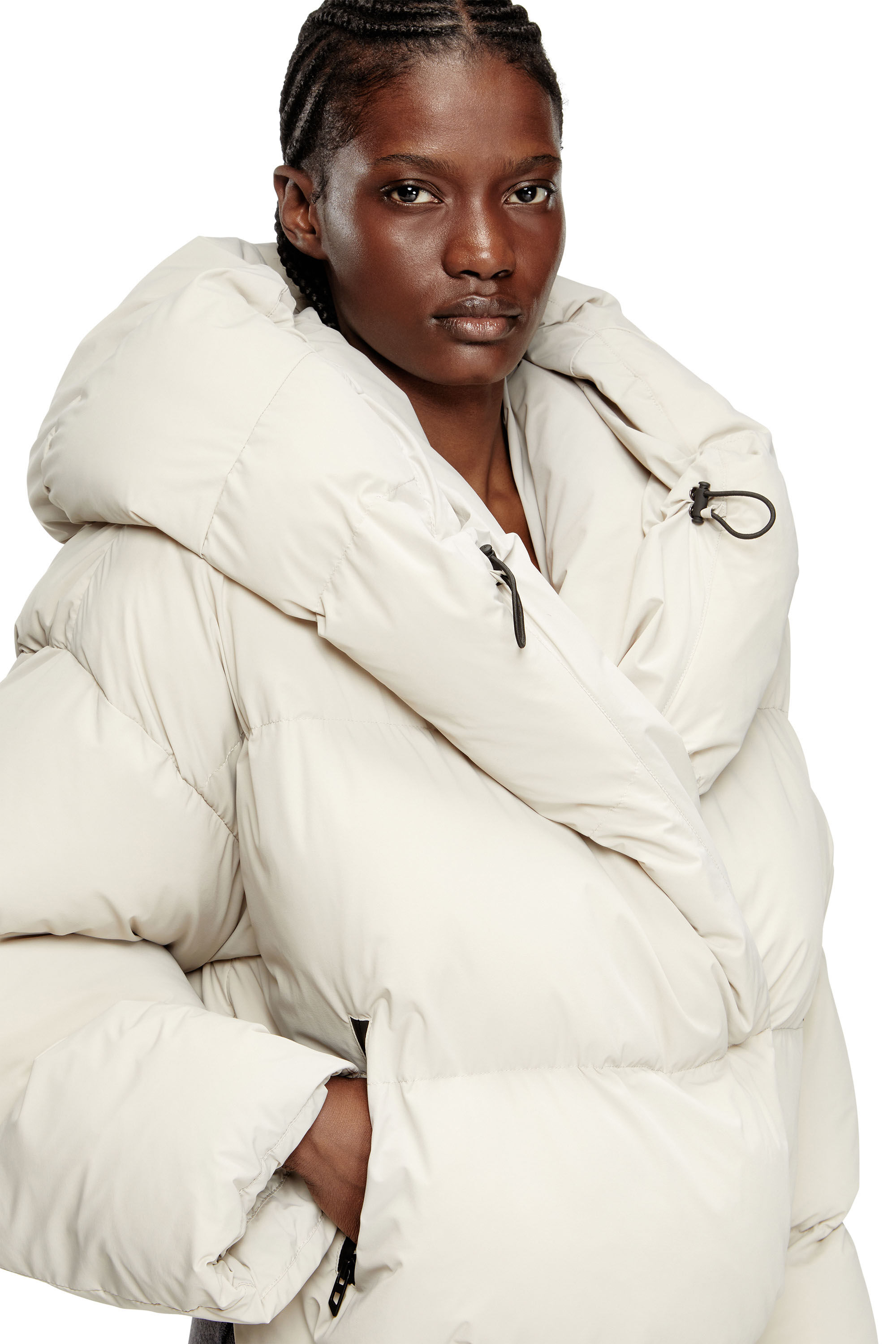 Diesel - W-ILEY-T1, Chaqueta de plumón envolvente en nylon bi-elástico Mujer in Beige - 4