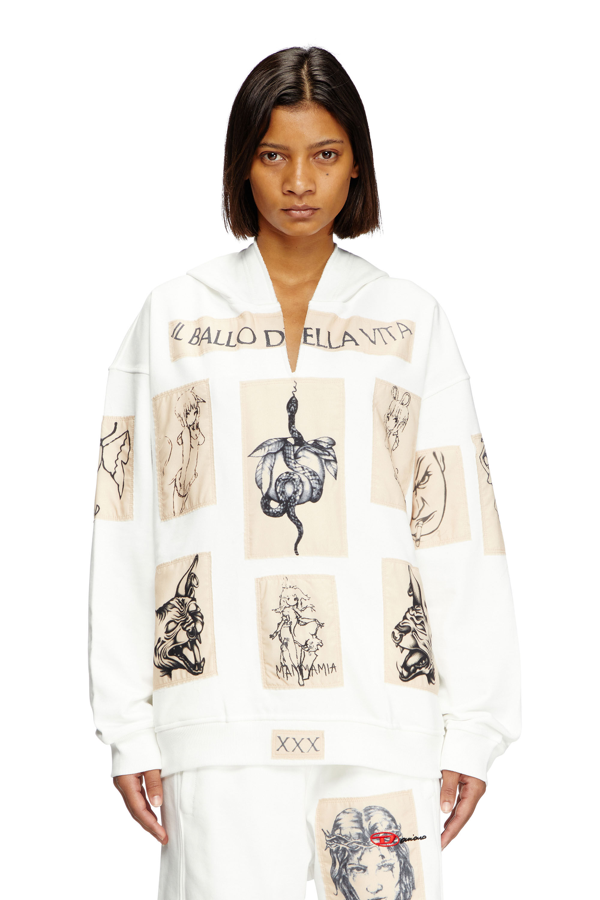 Women's Hoodie with tattoo patches | White | Diesel