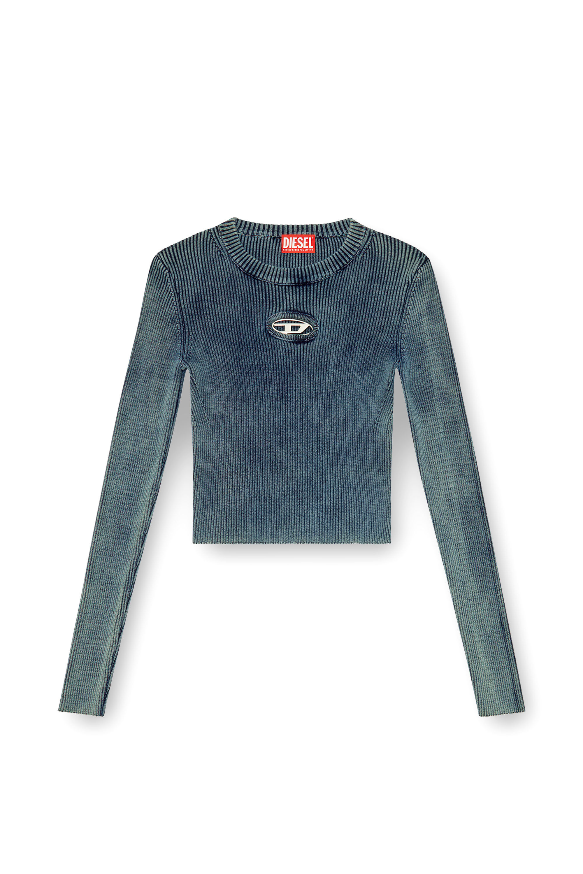 Diesel - M-ANCHOR-A, Camiseta tejida en canalé con Oval D Mujer in Azul marino - 2