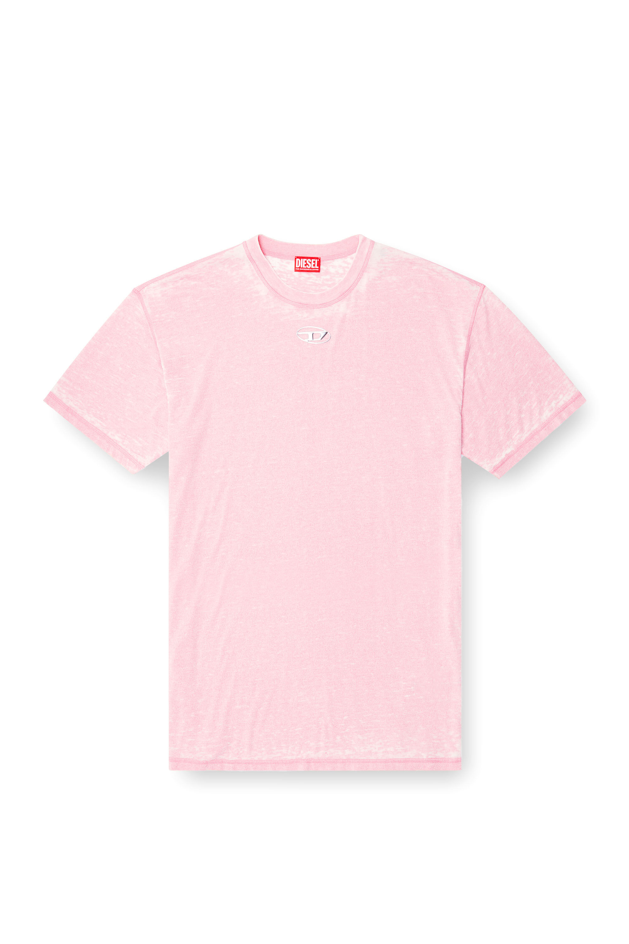 Men's Burnout T-shirt with metal-look logo | Pink | Diesel