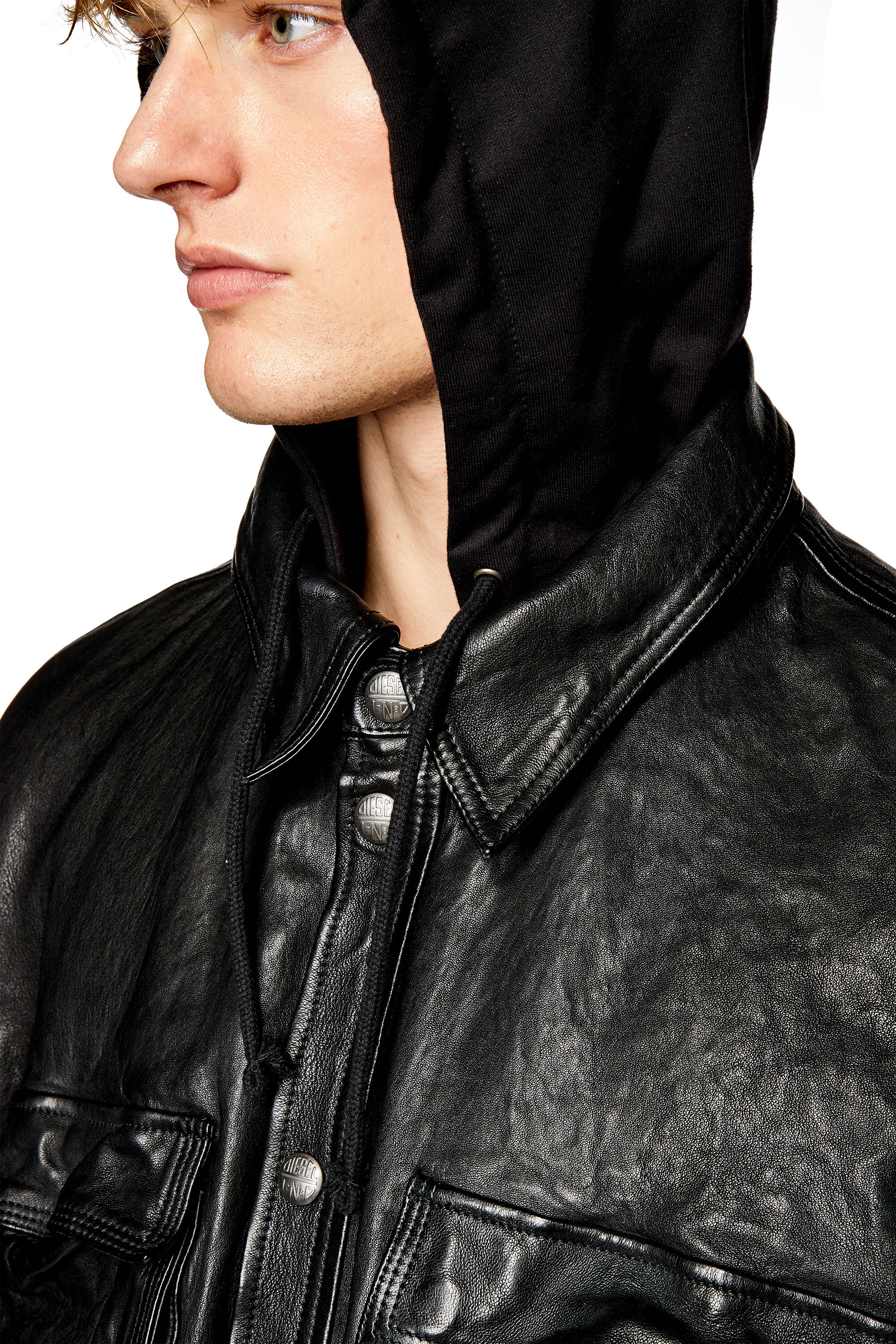 Men's Hooded jacket in bubble leather | Black | Diesel