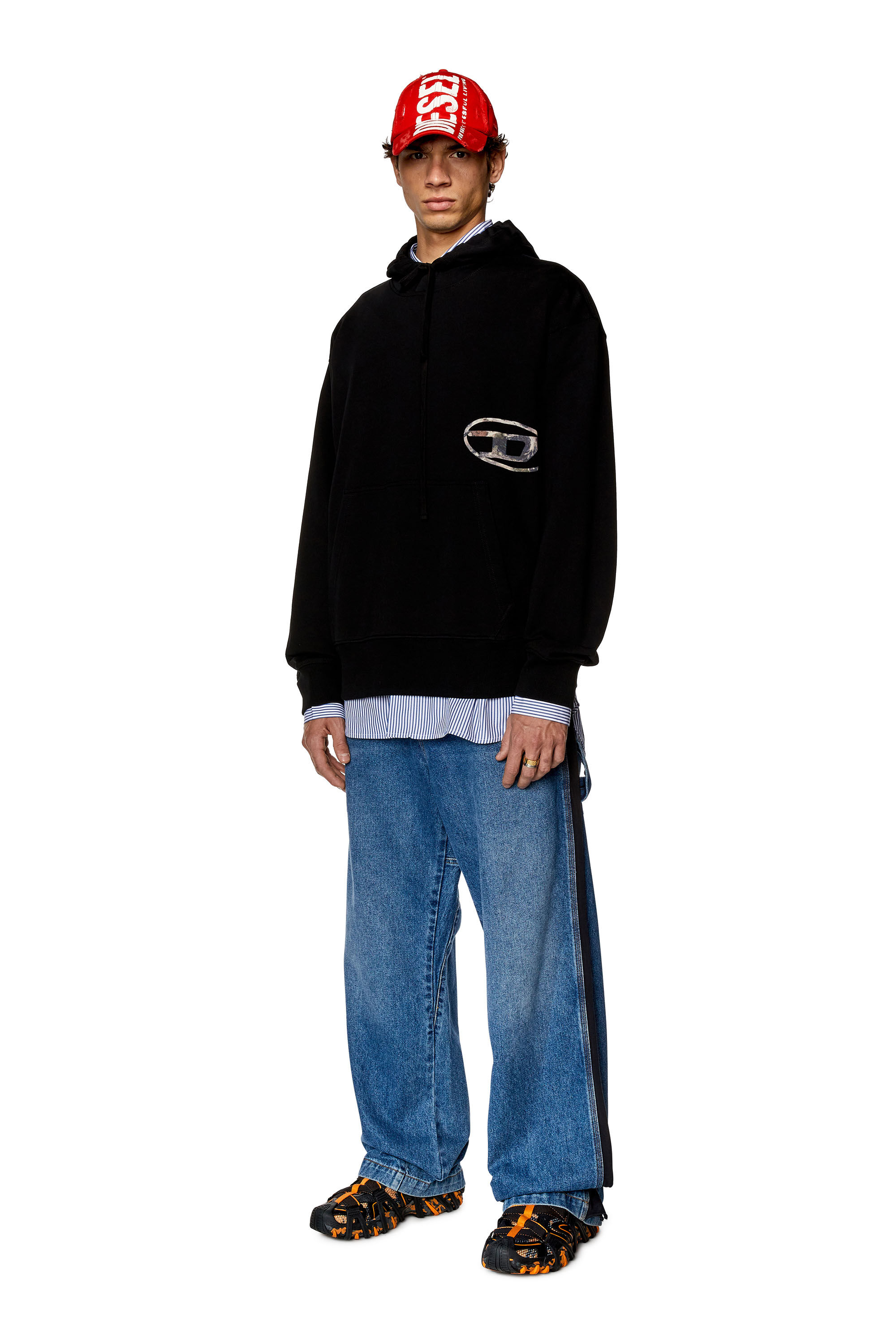 S-MACS-HOOD-OD Men: Oversized black hoodie metallic logo