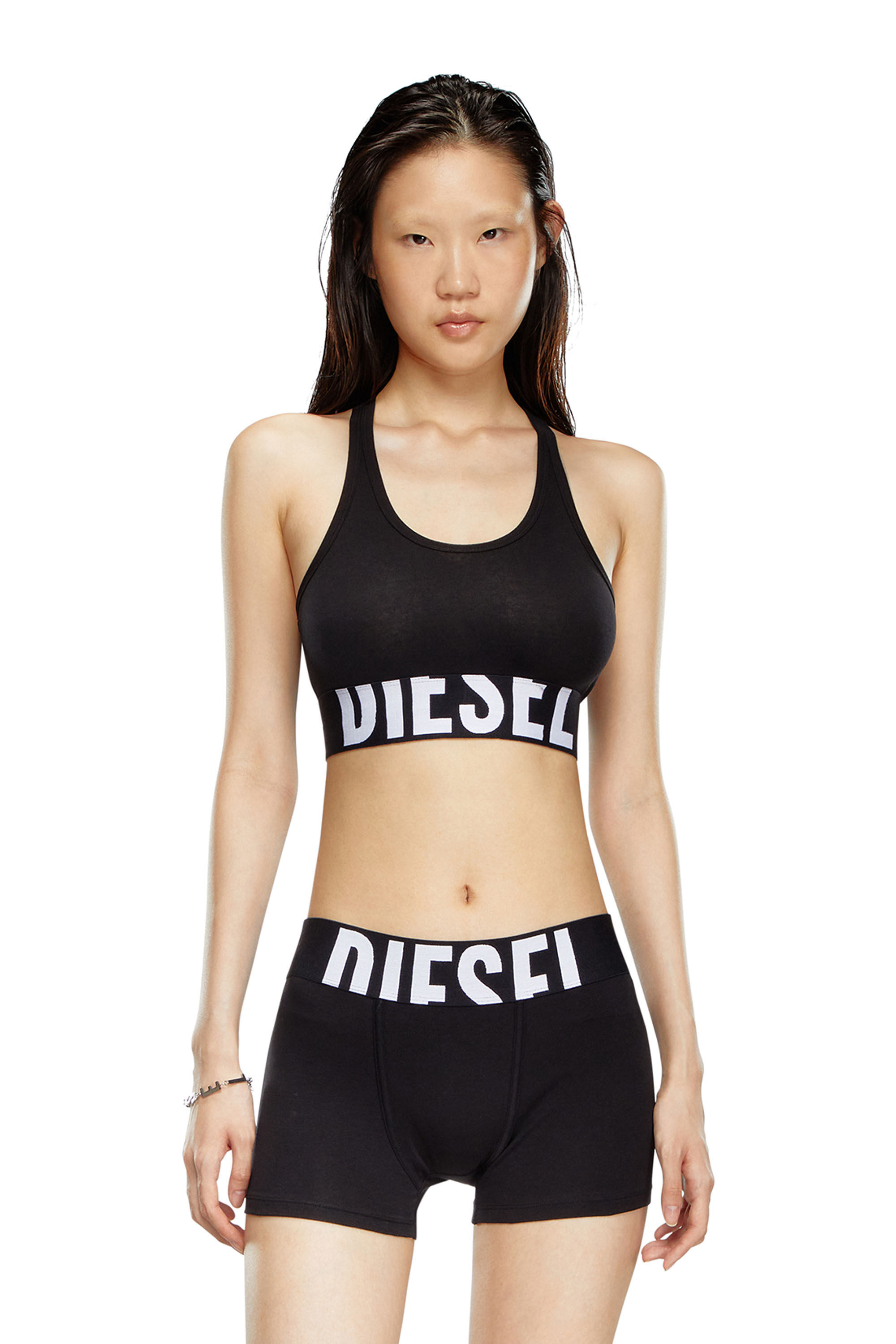 Women's Sports bra with cut-off logo | Black | Diesel