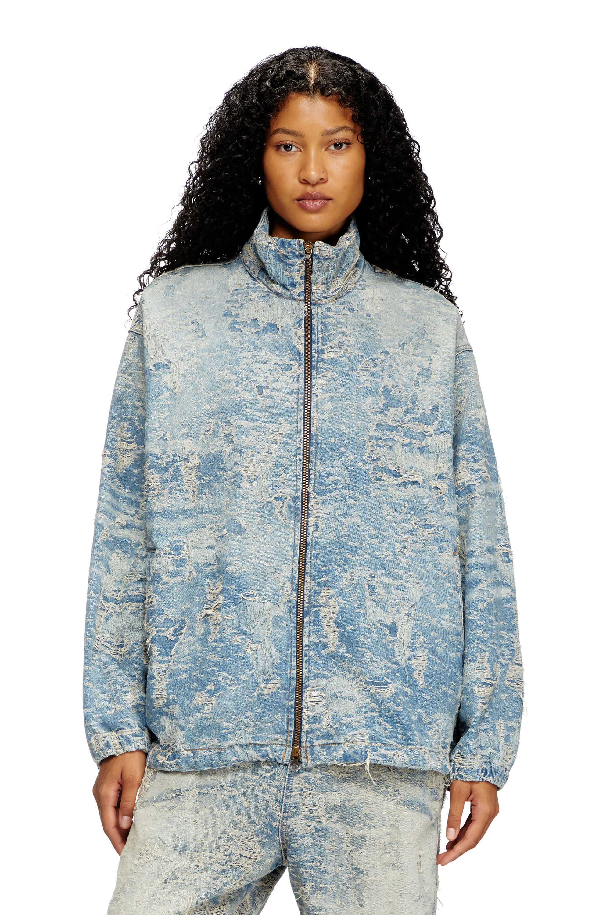 Diesel - D-KRAP-FSF, Chaqueta con cremallera de denim en jacquard con efecto de suciedad Unisex in Azul marino - 6