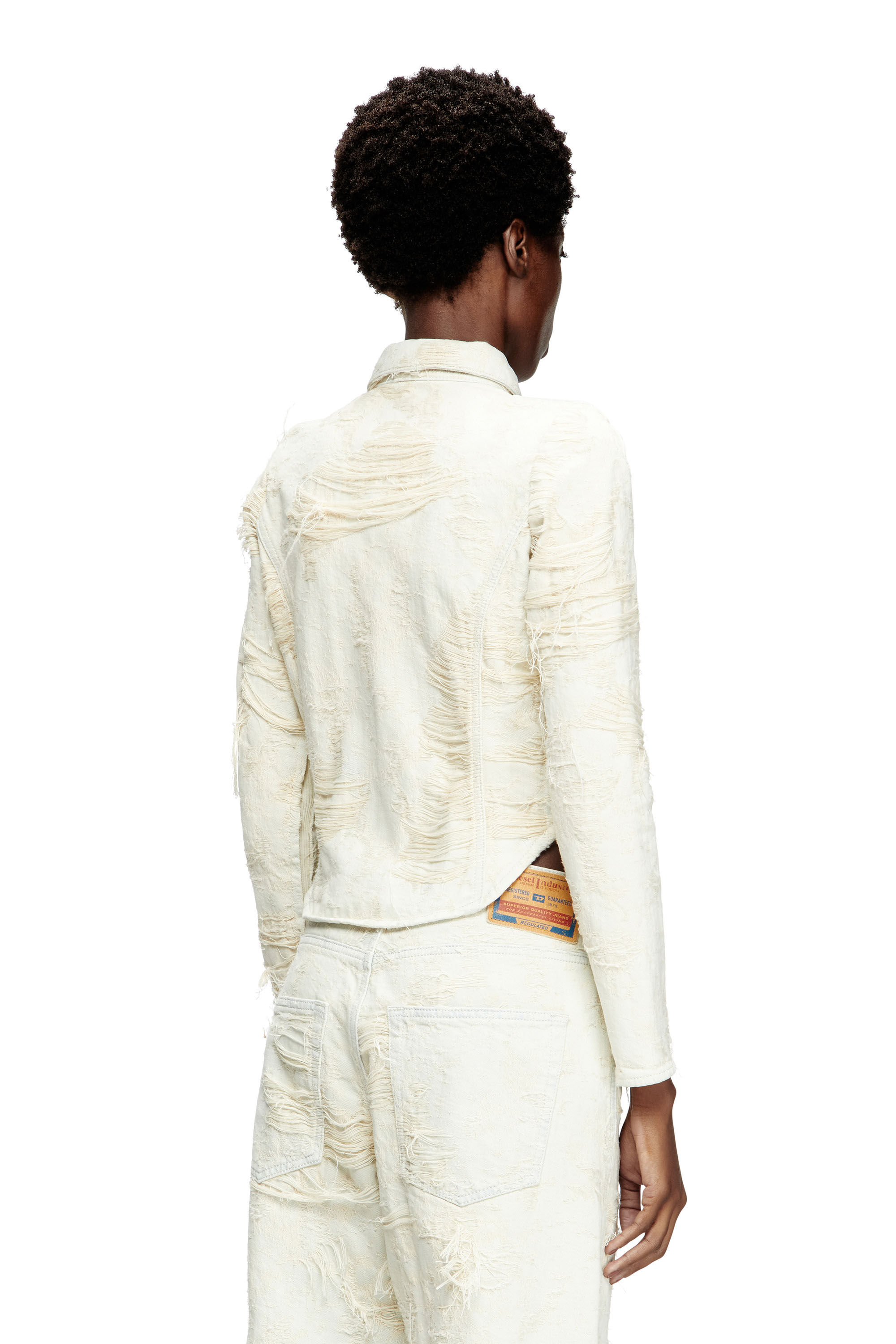 Women's Shirt in jacquard denim with floating threads