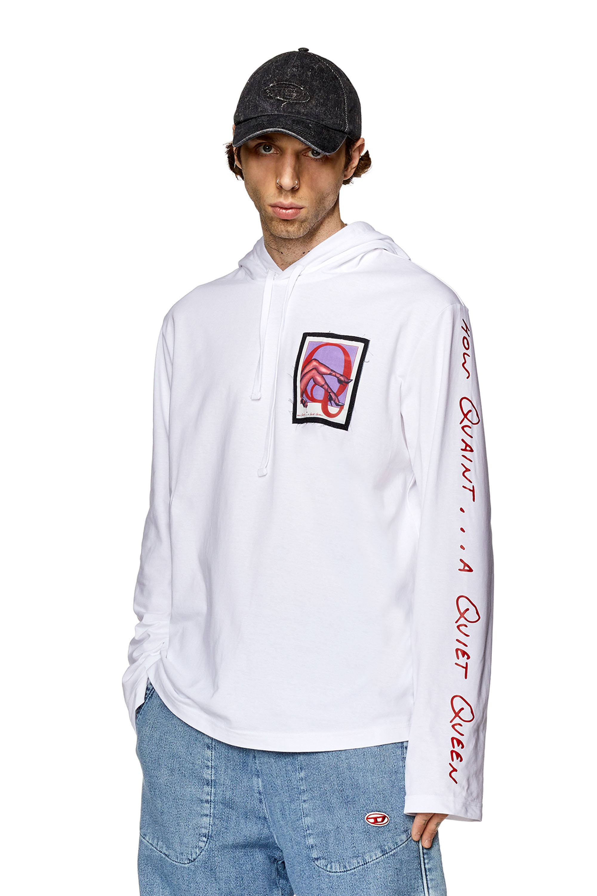 Diesel - PR-T-CRANE-LS-HOOD, Unisex's Hoodie with patches and lettering in White - 3