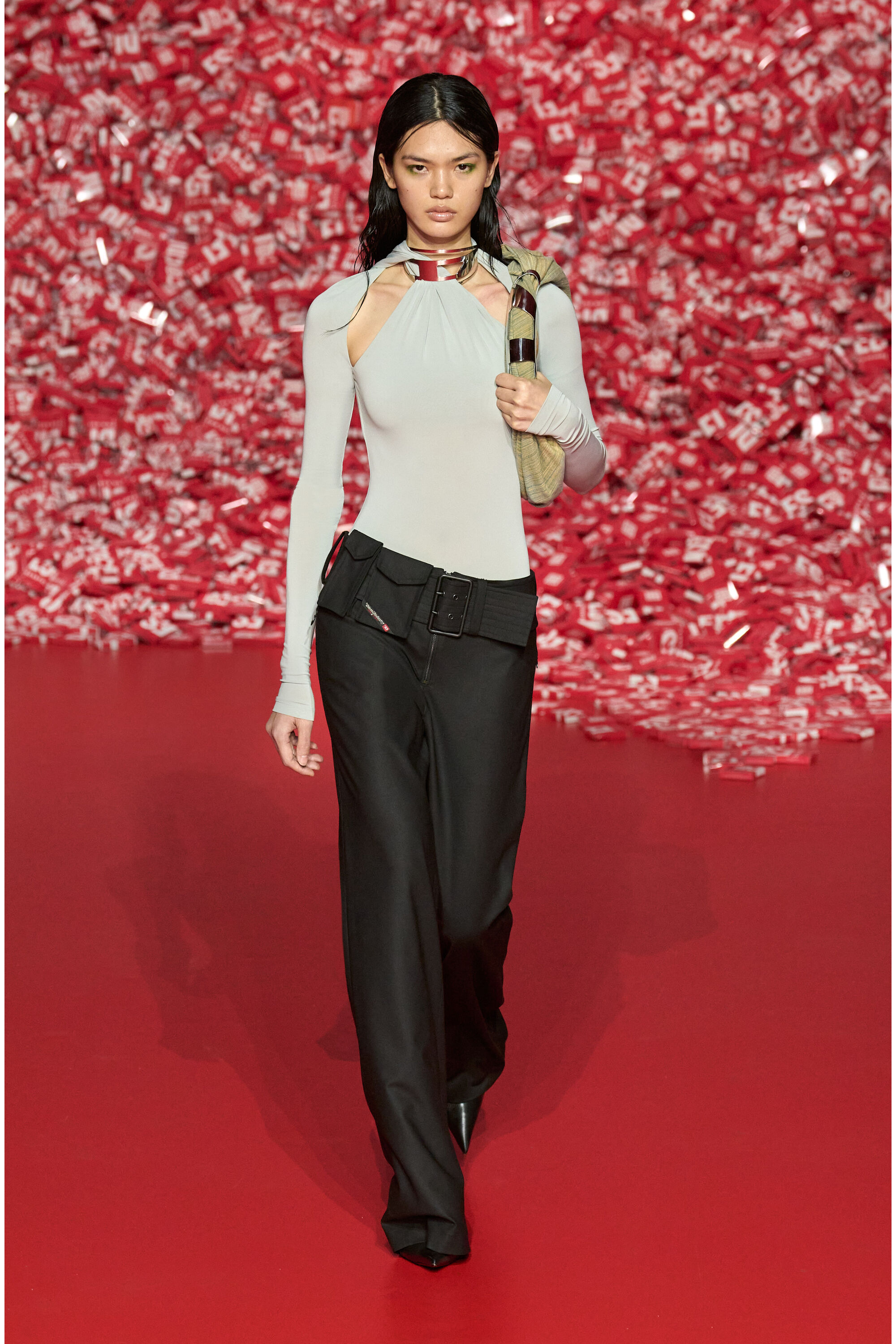 Women's Belted wool pants with utility pockets | Black | Diesel