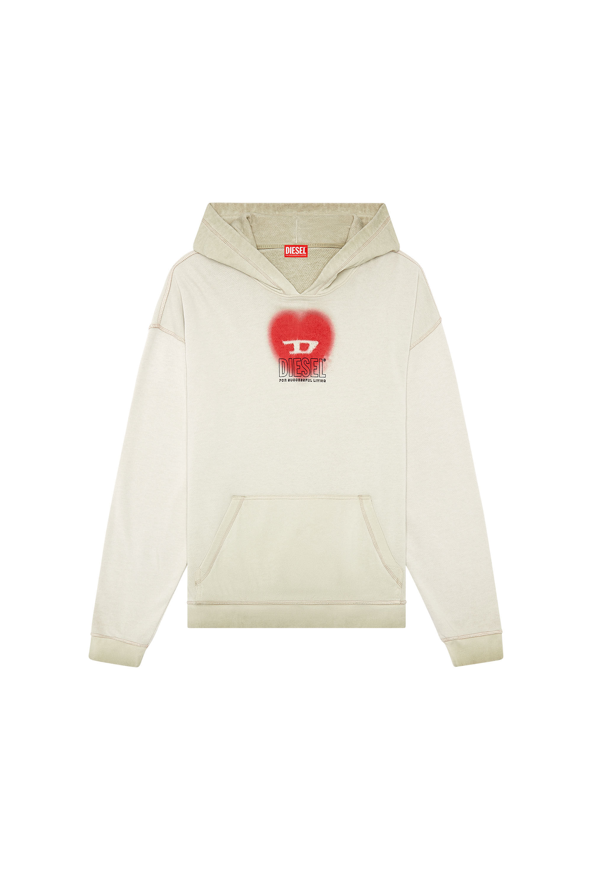 Men's Faded hoodie with heart print | Beige | Diesel