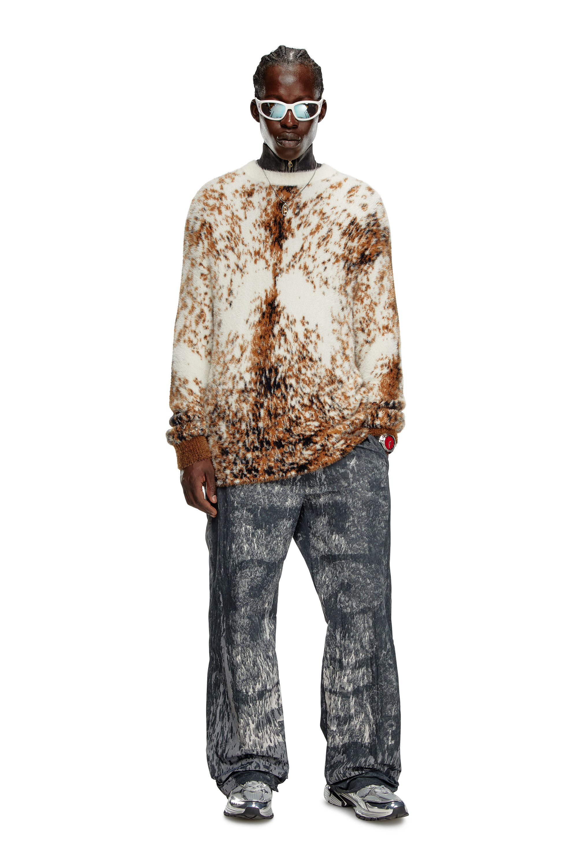 DIESEL K-Itello 24aw Lサイズ Men's Fluffy jumper with animalier pattern | Brown | Diesel