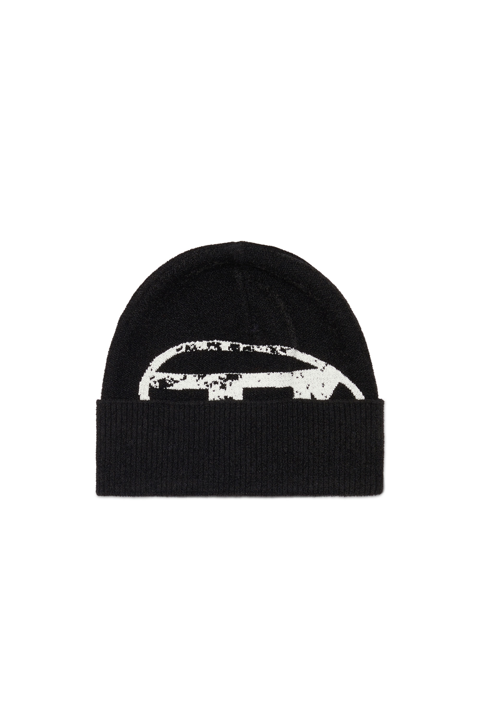 Women's Beanie with distressed oval D logo | Black | Diesel