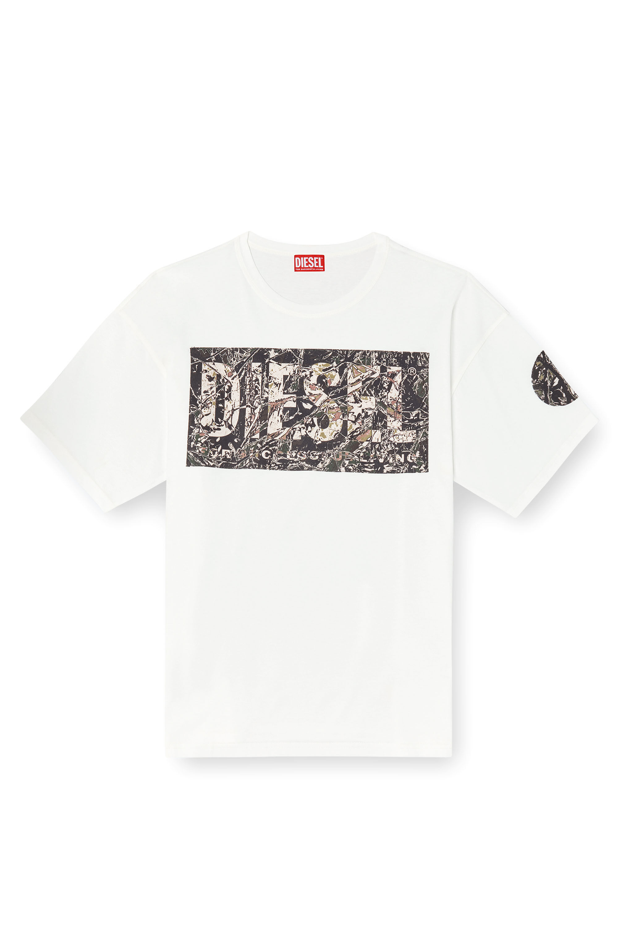レビュー高評価の商品 Men's T-shirt Diesel | White | logo patch gabardine large with トップス