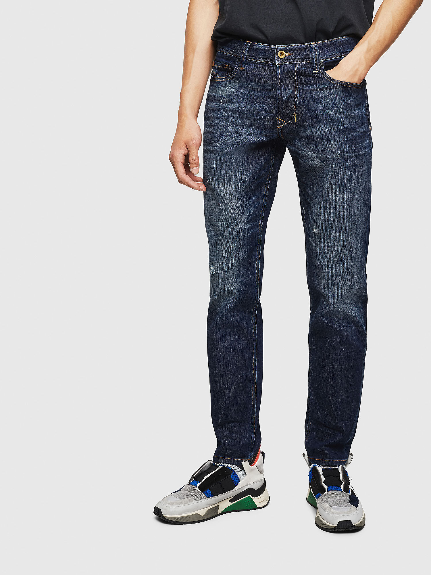 087AT Men: Tapered Dark blue Jeans |