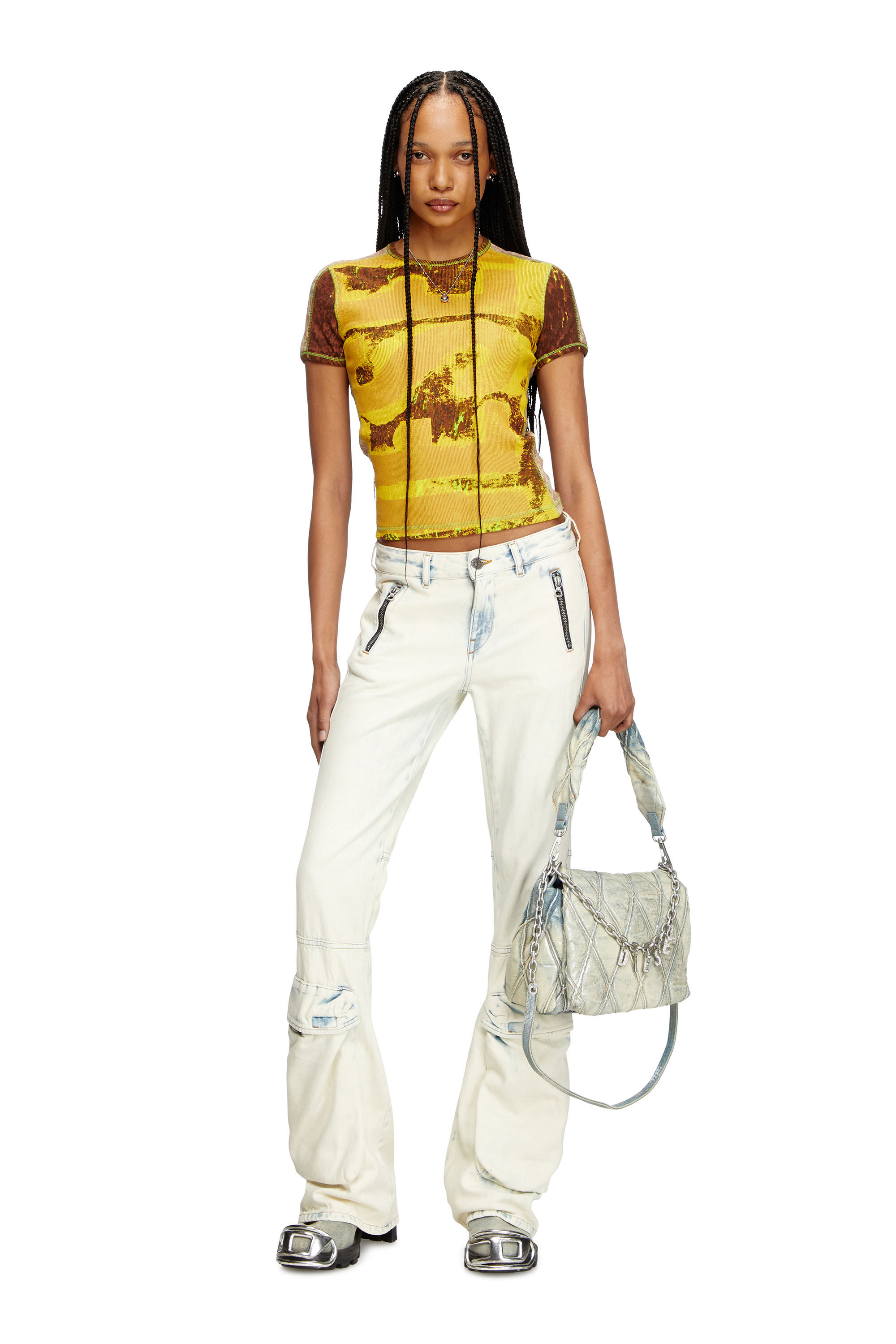 Women's Charm-D Shoulder M bag in quilted Denim | Black | Diesel