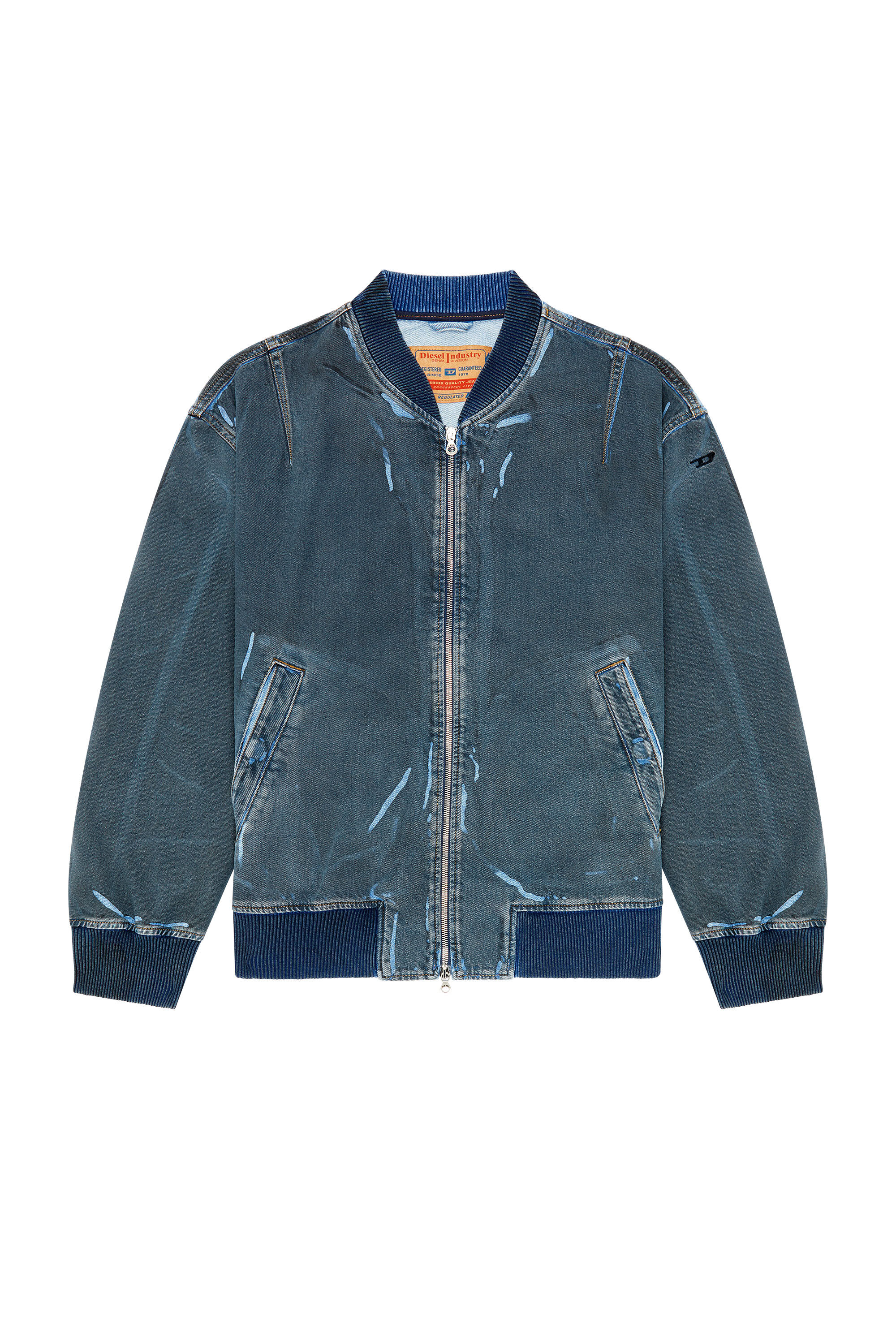 Men s Bomber jacket in used effect coated denim Blue Diesel