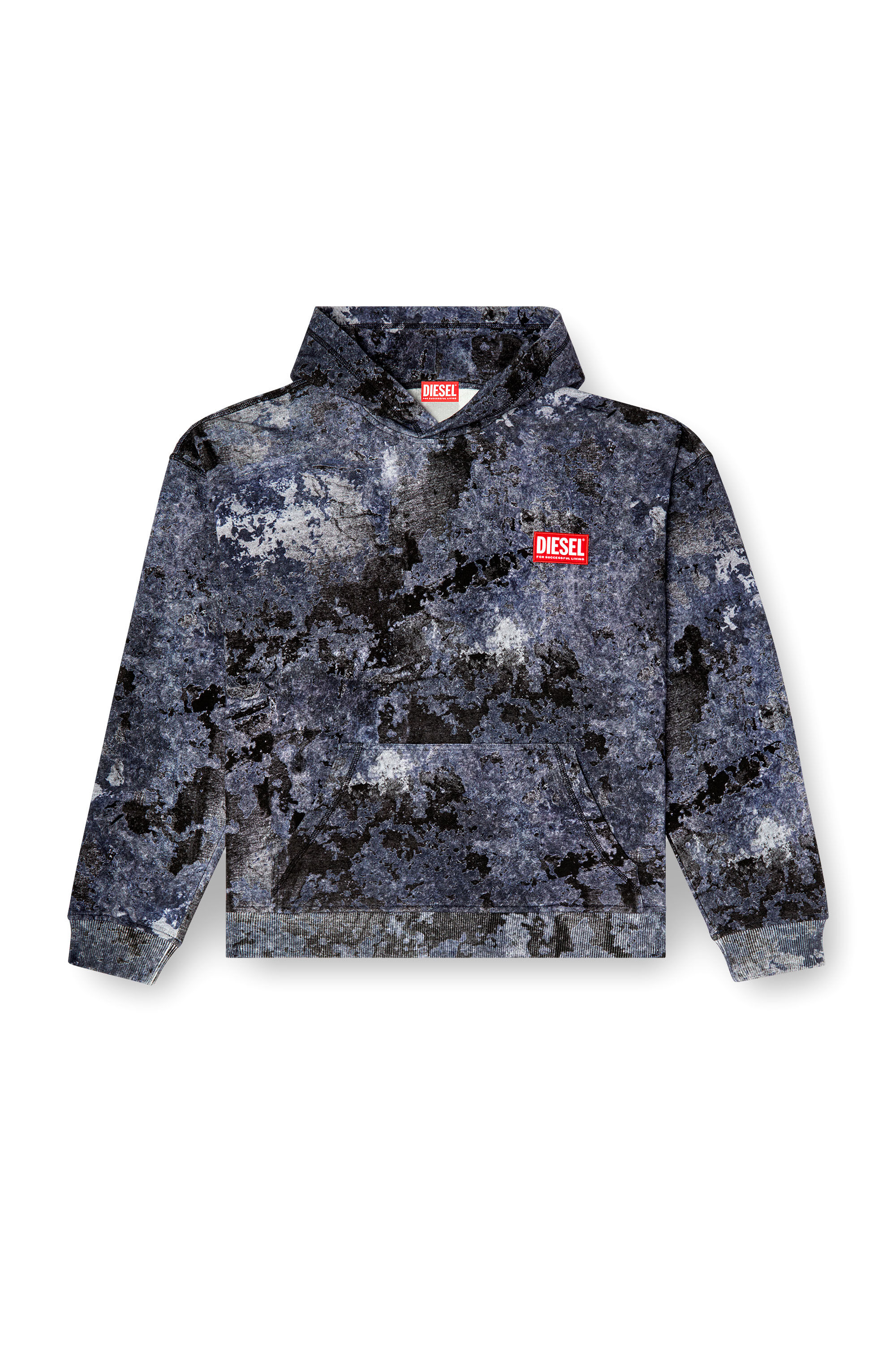 Diesel - S-BOXT-HOOD-R8, Sudadera con capucha con burn-out y efecto mármol Hombre in Azul marino - 2