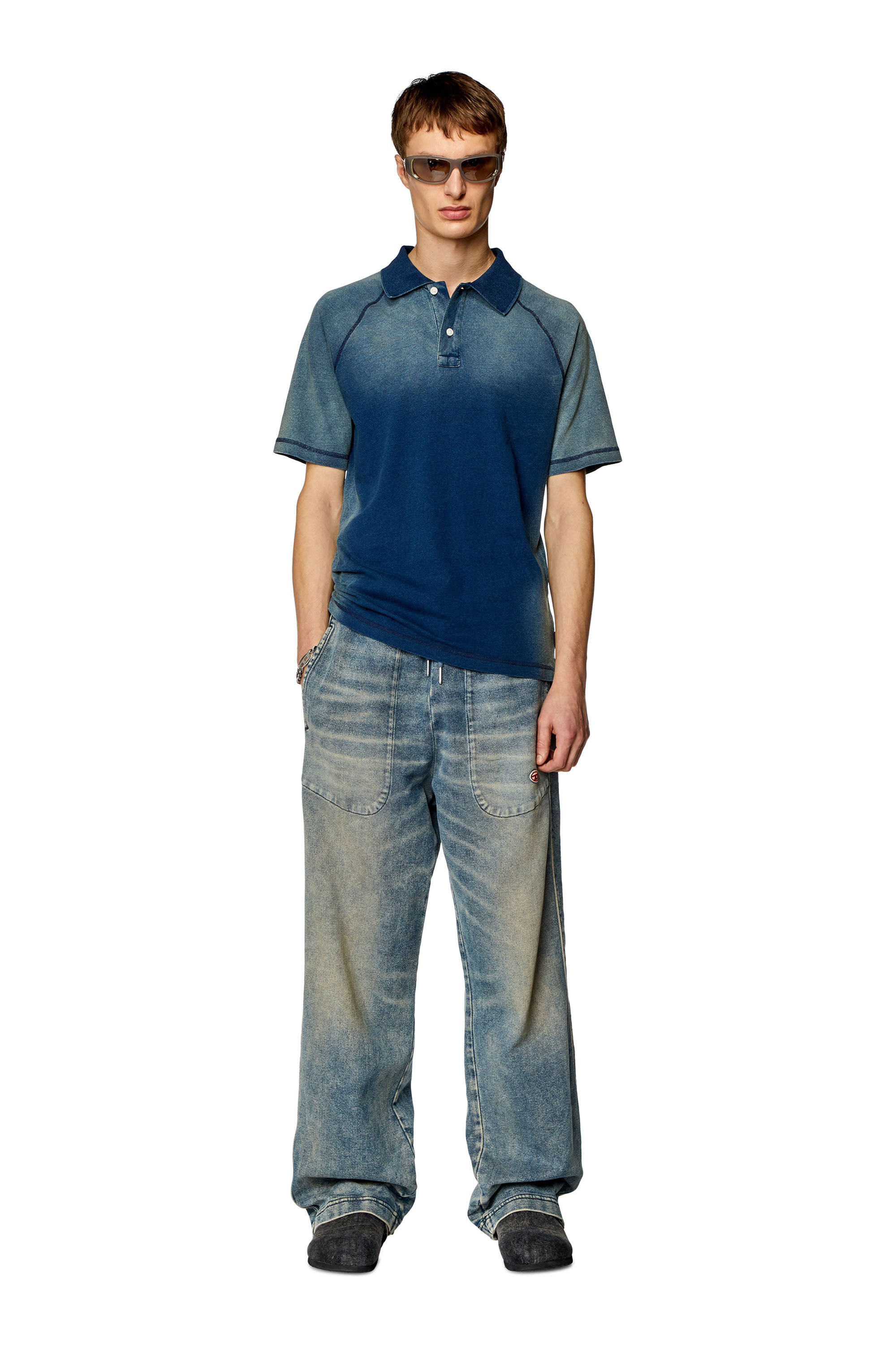 予約販売 sun-faded with shirt Polo Men's effects Diesel | Blue | トップス