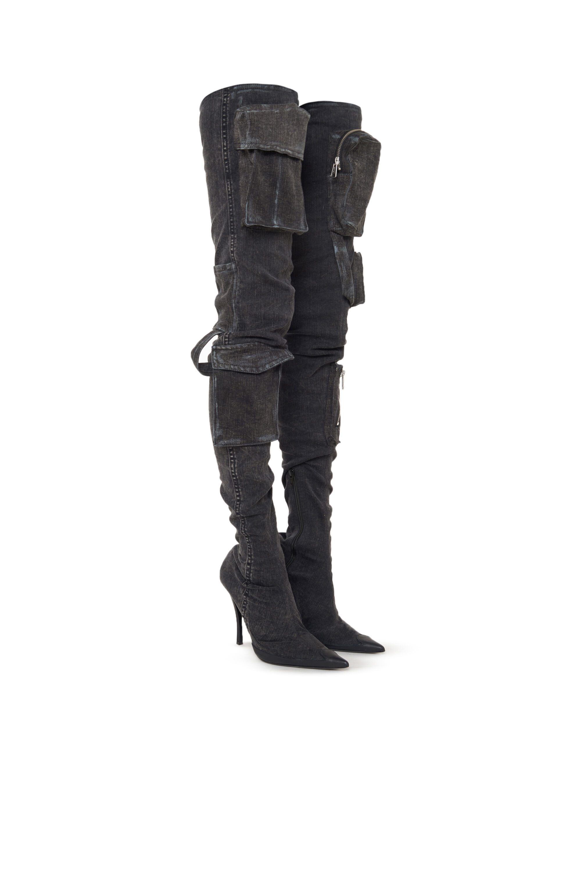 Black denim thigh high boots deals