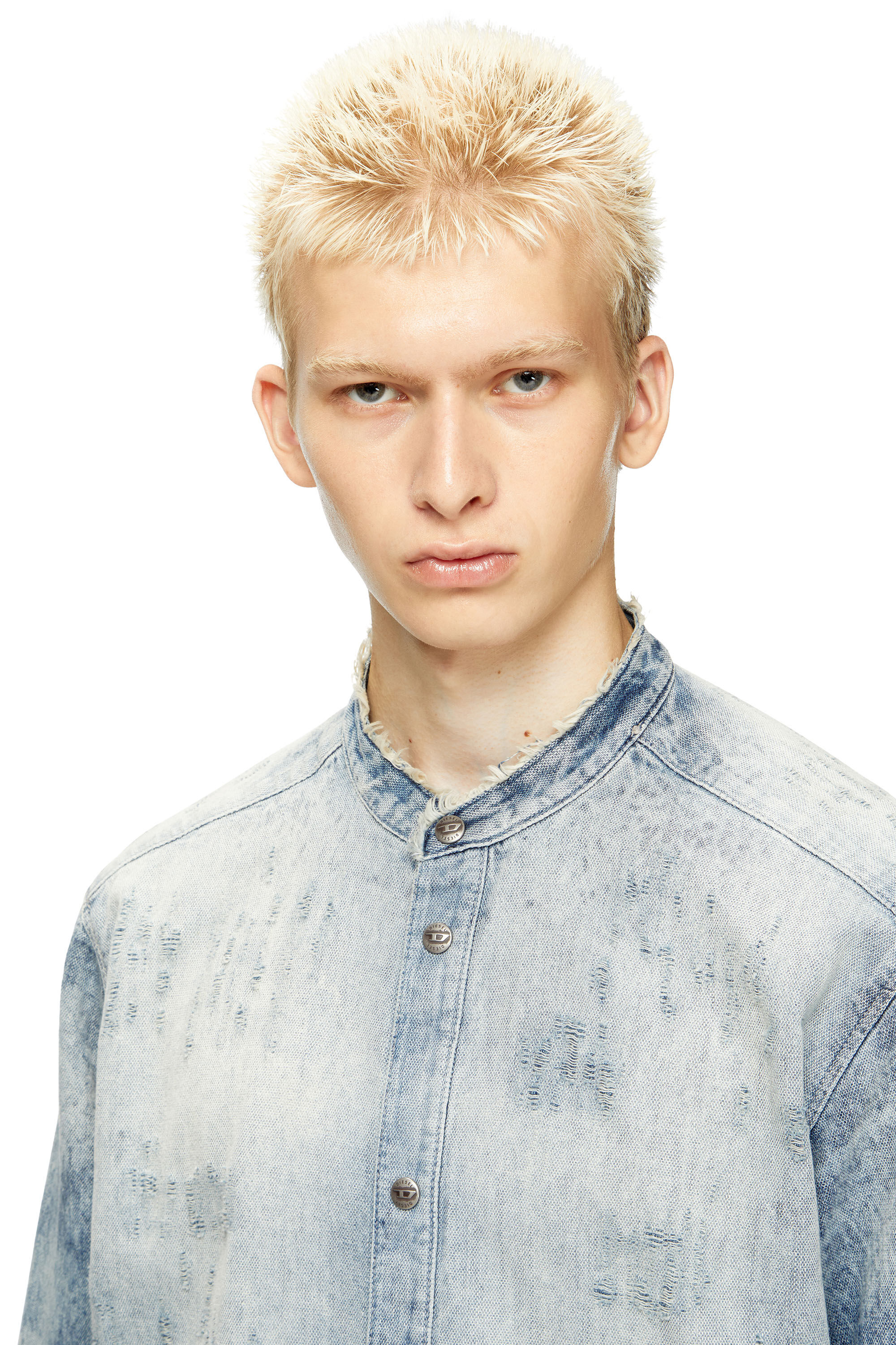 Diesel - D-SIMP-FSH, Camisa en denim desgastado con efecto panal Hombre in Azul marino - 4