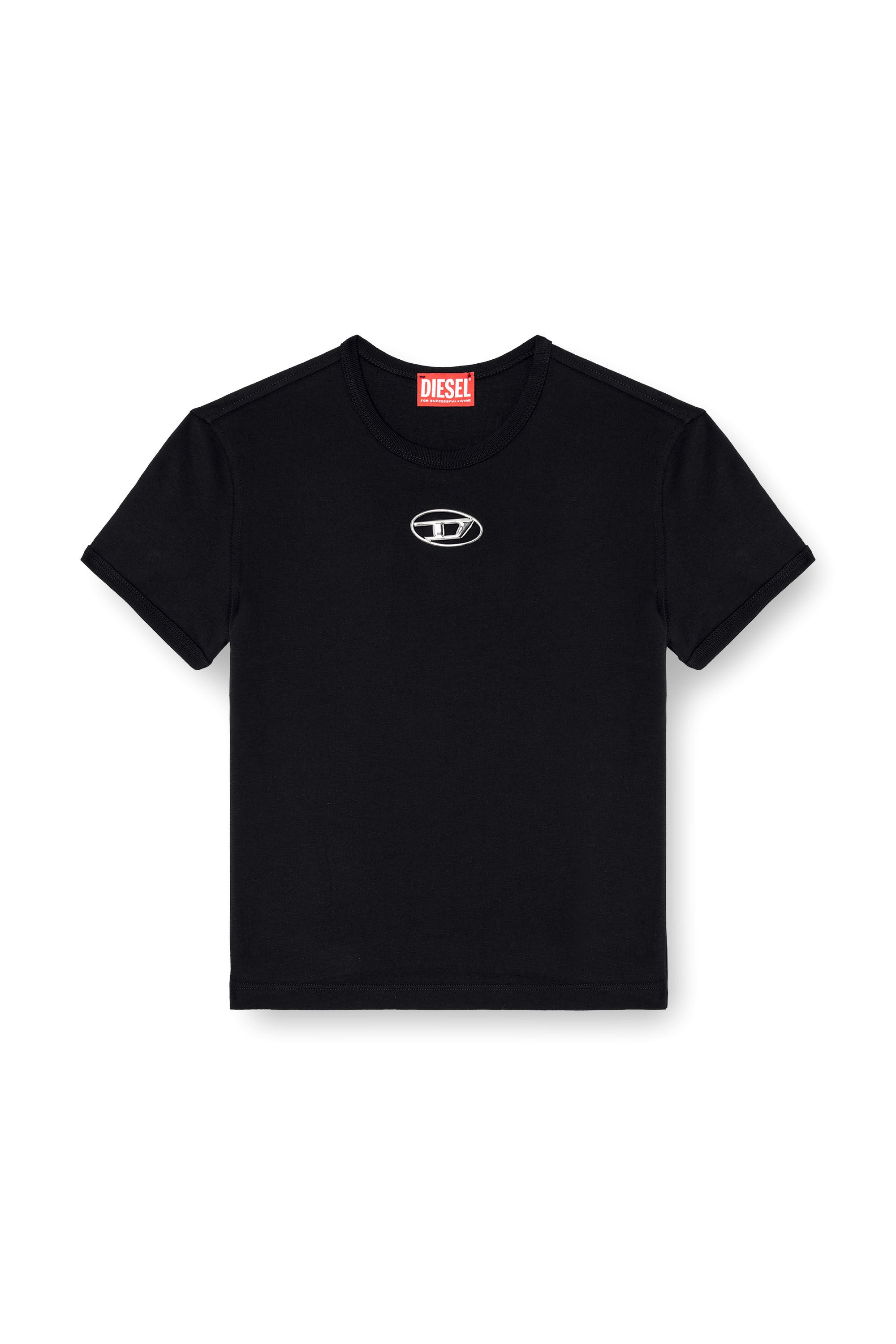 Diesel - T-UNCUTIE-LONG-OD-Q1, Camiseta de fit entallado con logotipo Oval D recortado Mujer in Negro - 2