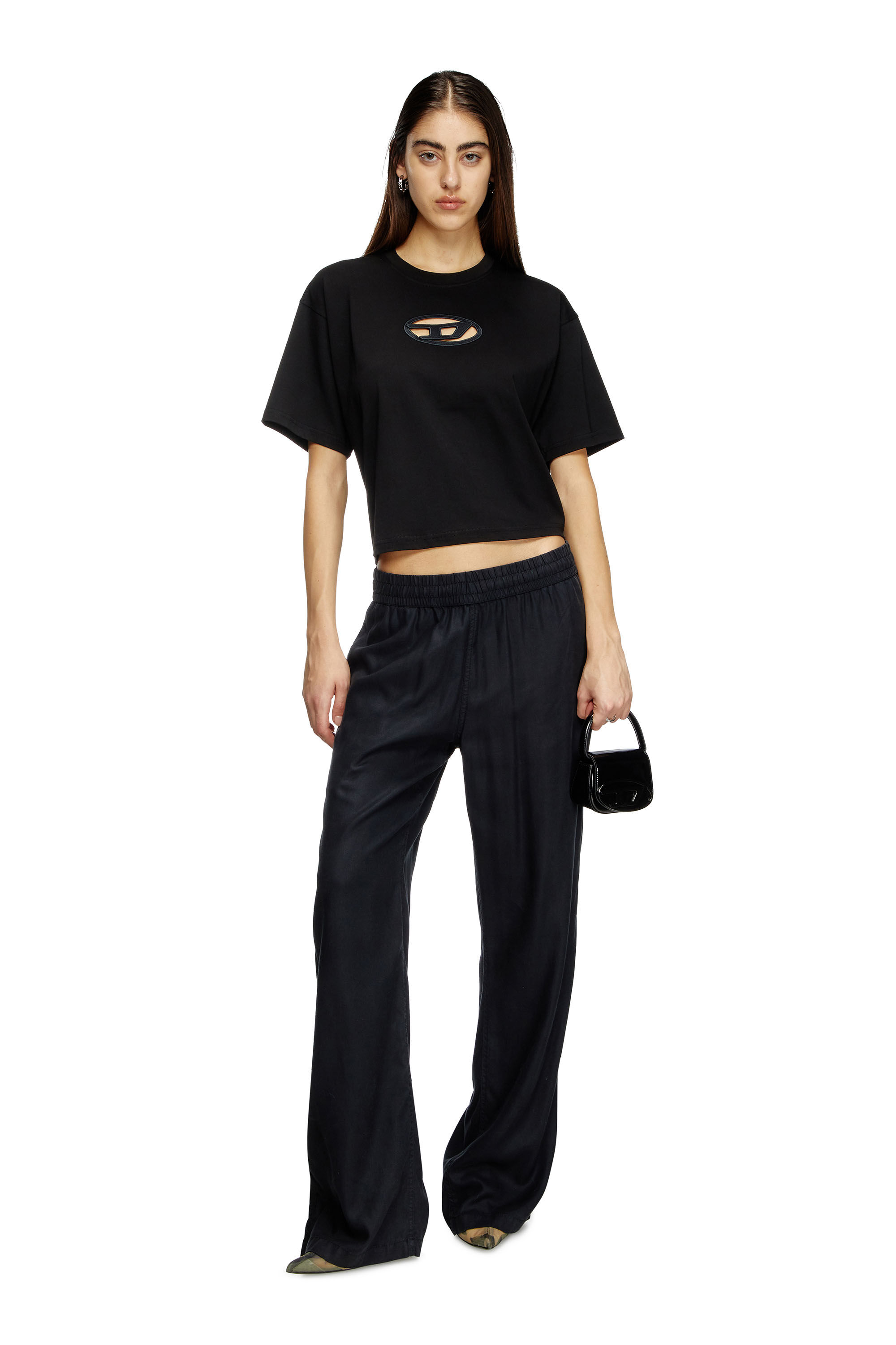 Diesel - T-BUXT-CROP-OD, Woman's Boxy T-shirt with cut-out Oval D logo in Black - 1