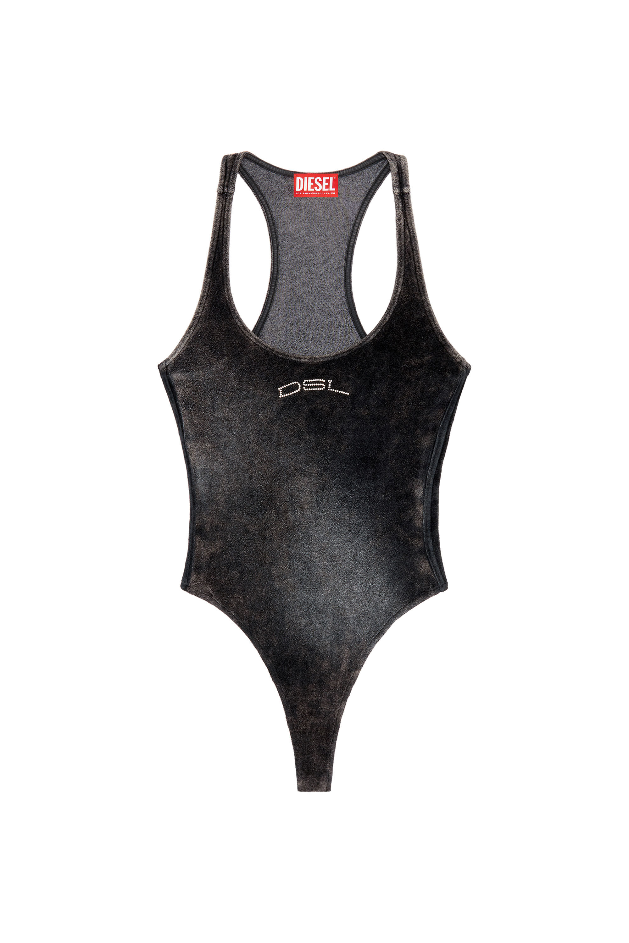 Women's Chenille bodysuit with crystal logo | Black | Diesel