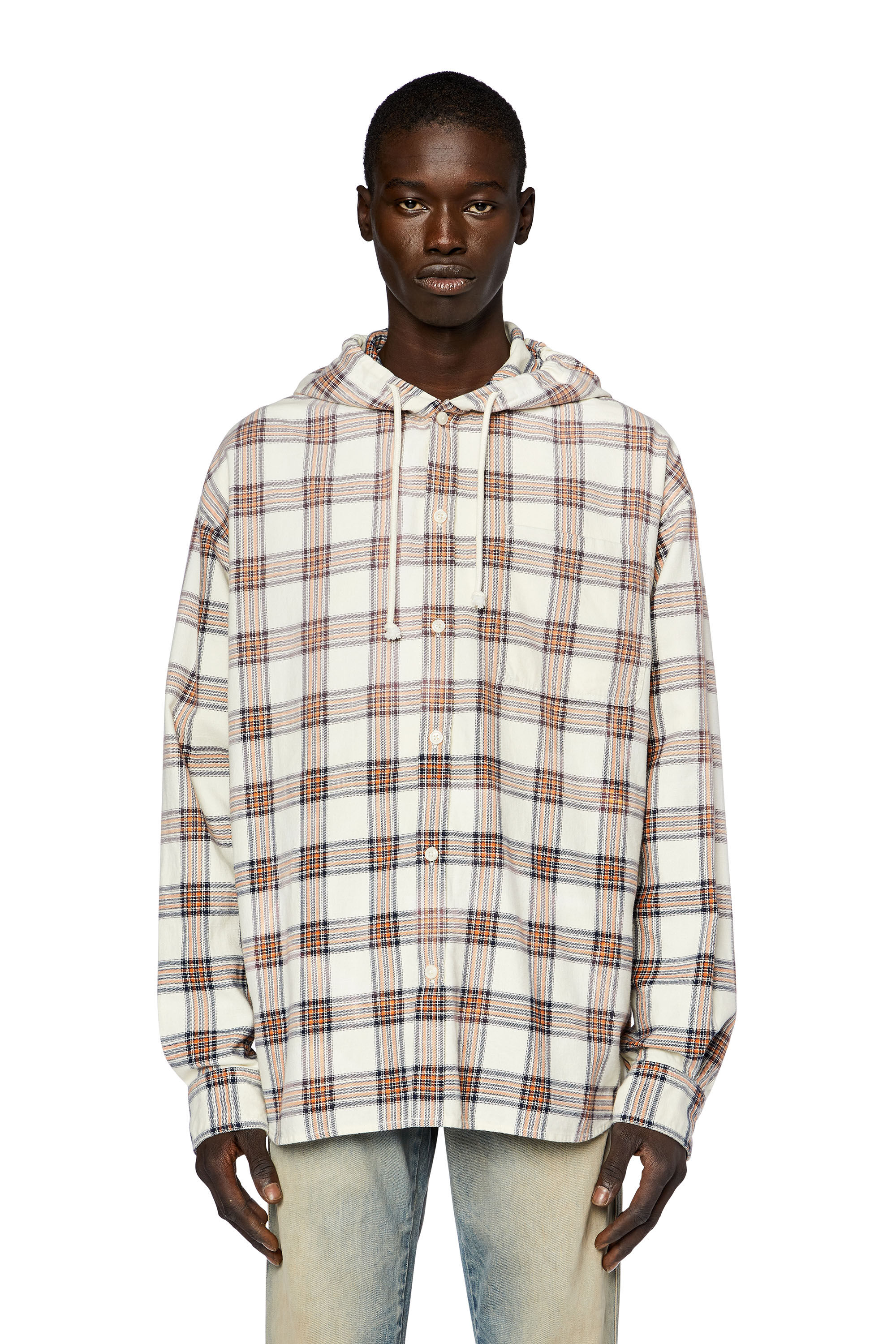 Men's Hooded overshirt in check cotton flannel | S-DEWNY-HOOD Diesel