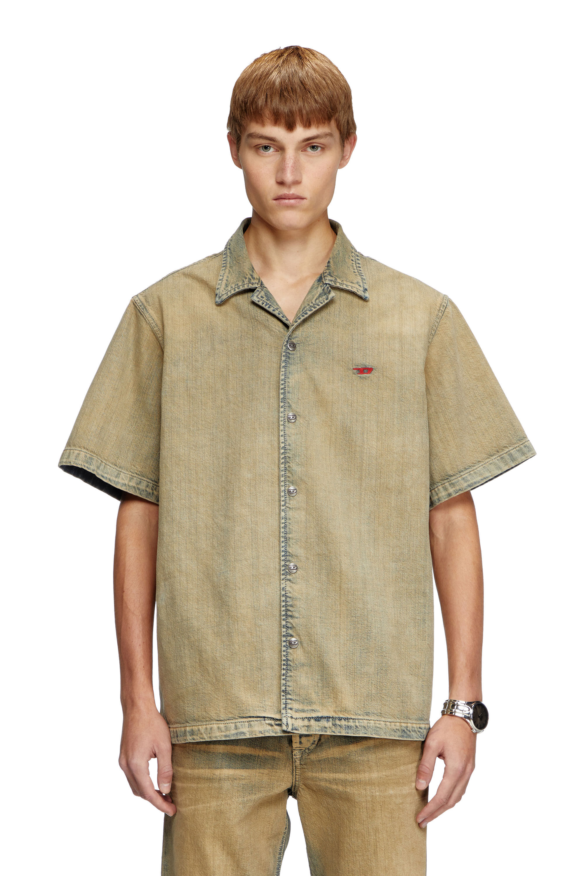 Diesel - D-NABIL-D, Camisa de bolos en denim cepillado dorado Hombre in Beige - 3