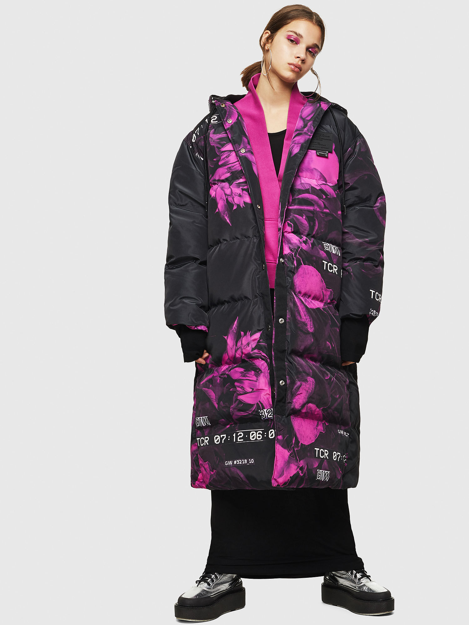 investering Blæse Flad W-DORYN-B Women: Puffer coat with floral print | Diesel