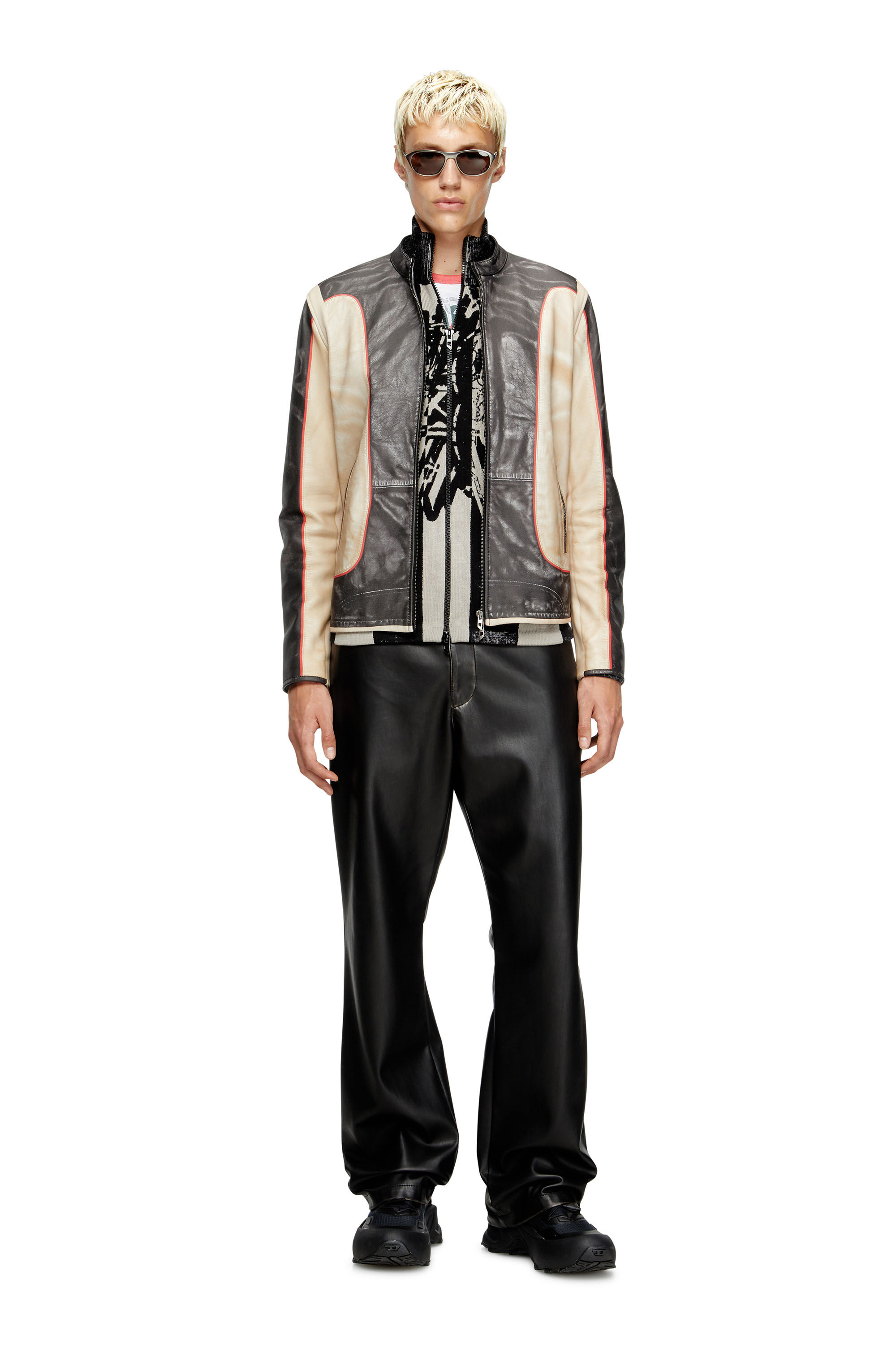 Diesel - L-EVERT, Chaqueta biker de cuero con efecto trampantojo Hombre in Multicolor - 1