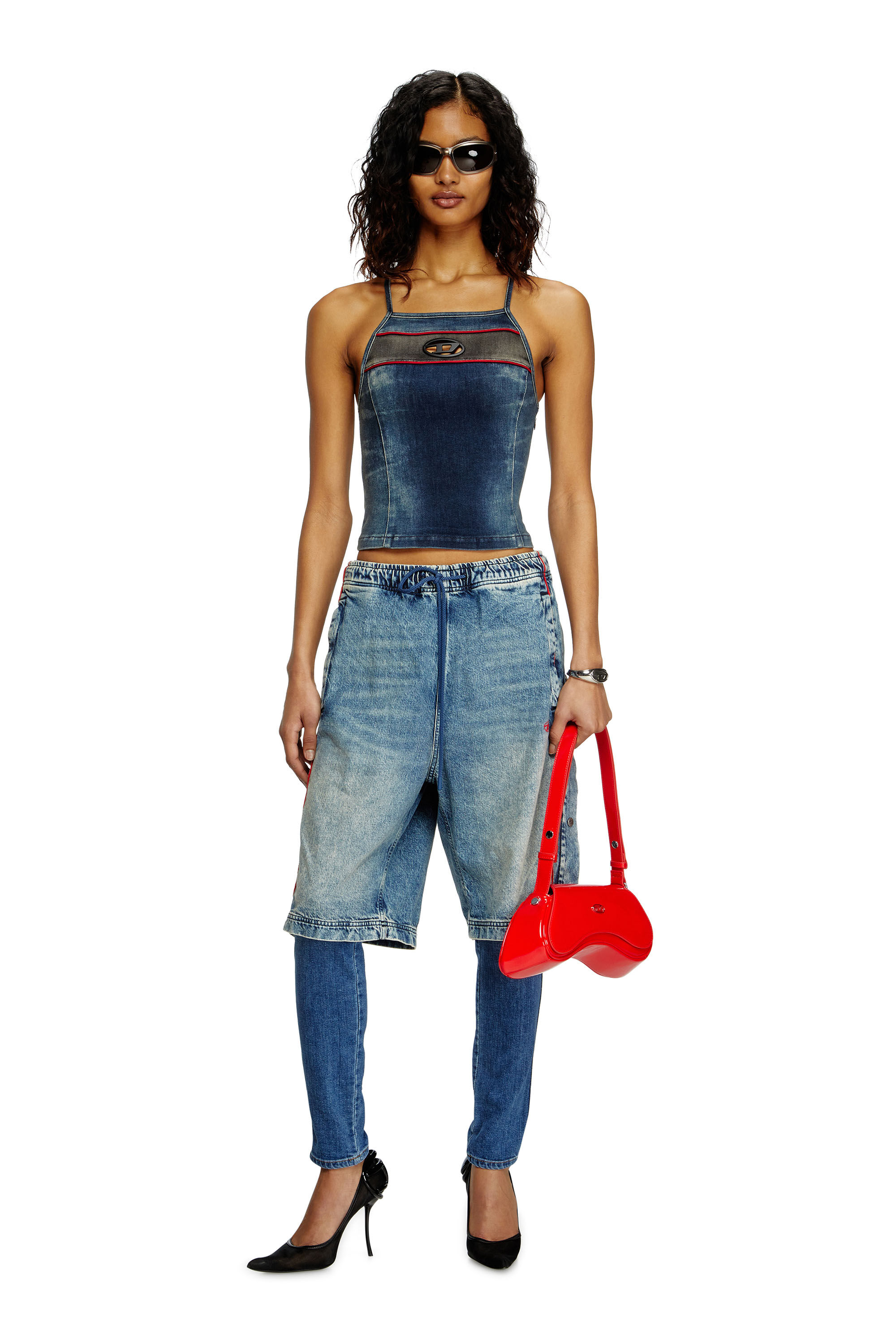Diesel - DE-PILU-S, Top en denim elástico bicolor Mujer in Azul marino - 1