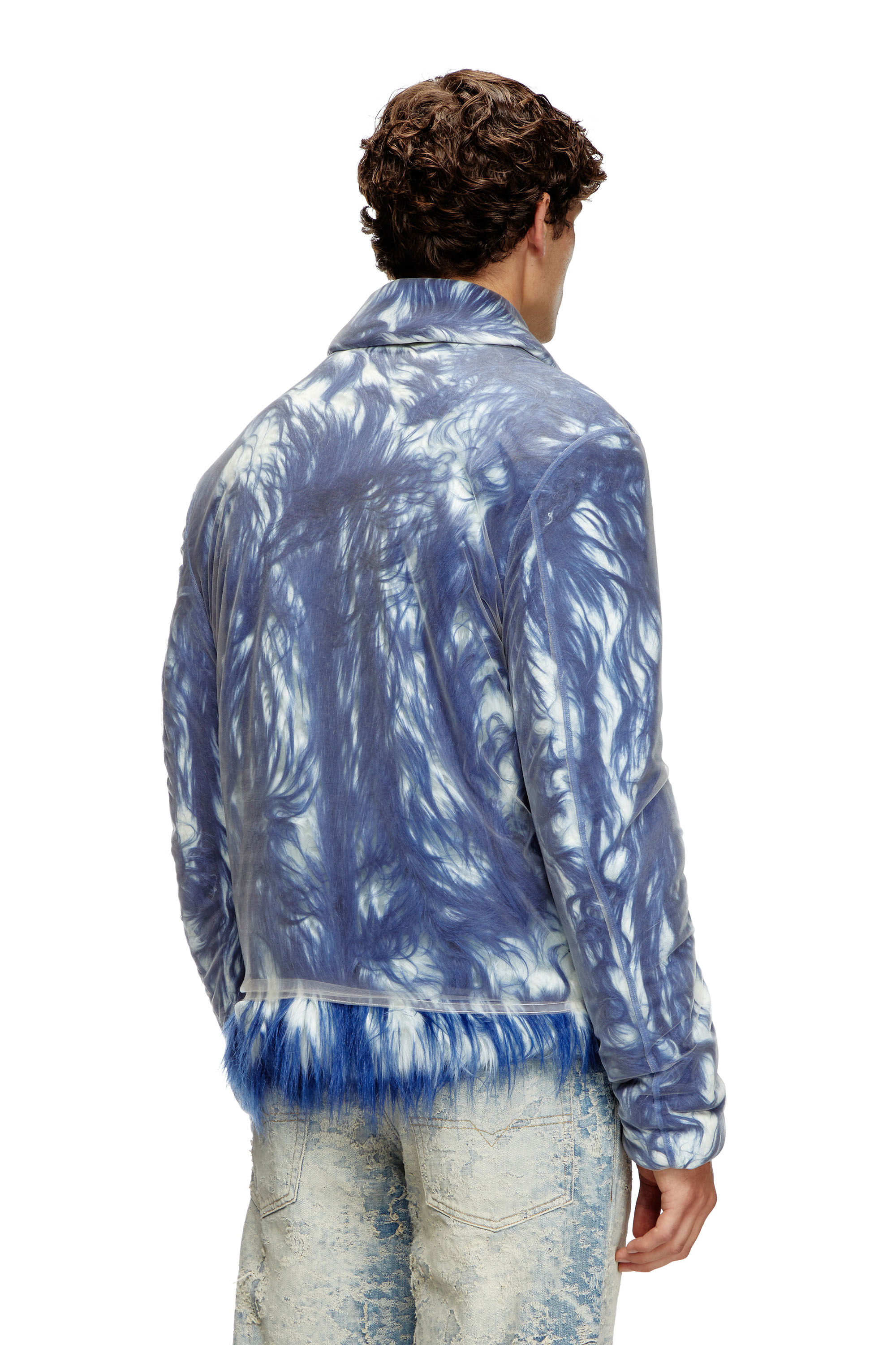 Diesel - W-WOUFY, Man's Fluffy jacket with sheer tulle overlay in Blue - 5