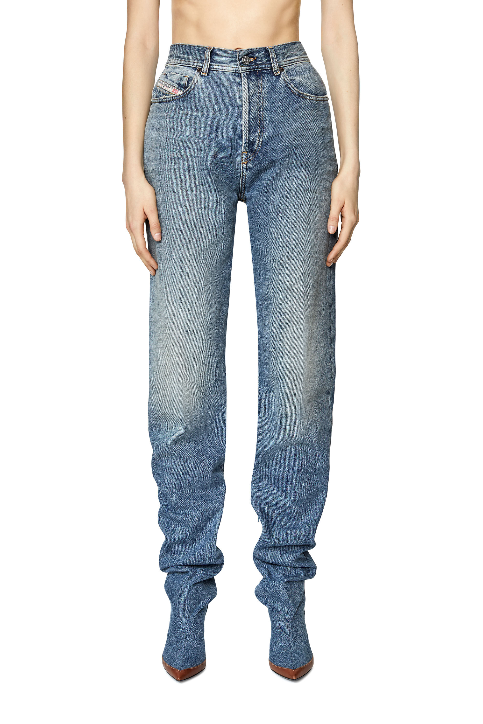 Straight Medium blue Woman Jeans with denim boots: 1956 007A7 | Diesel