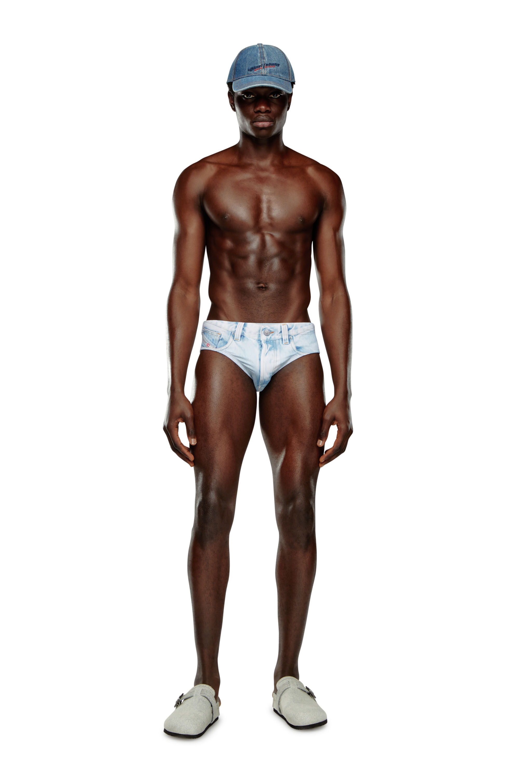 Men s Swim briefs with denim trompe l oeil Blue Diesel