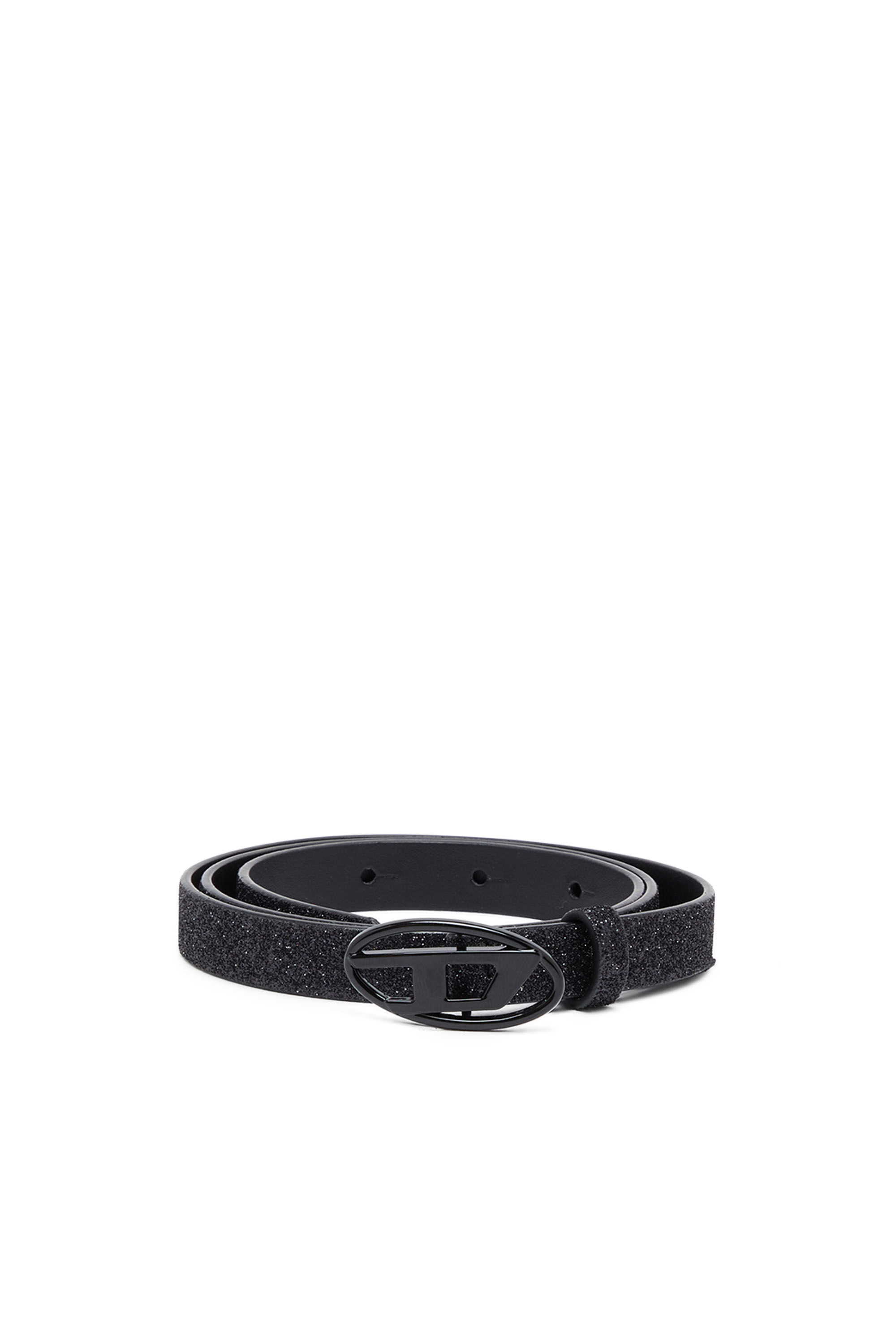 【国内発送★DIESEL】B-1dr 15/Slim belt with glittered finish Women's Slim glittery belt with Oval D buckle | Black | Diesel