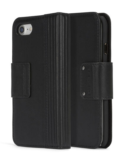 BLACK LINED LEATHER IPHONE 8 PLUS/7 PLUS FOLIO, Black Diesel - BLACK LINED LEATHER IPHONE 8 PLUS/7 PLUS FOLIO, Black - Flip covers - Image 3