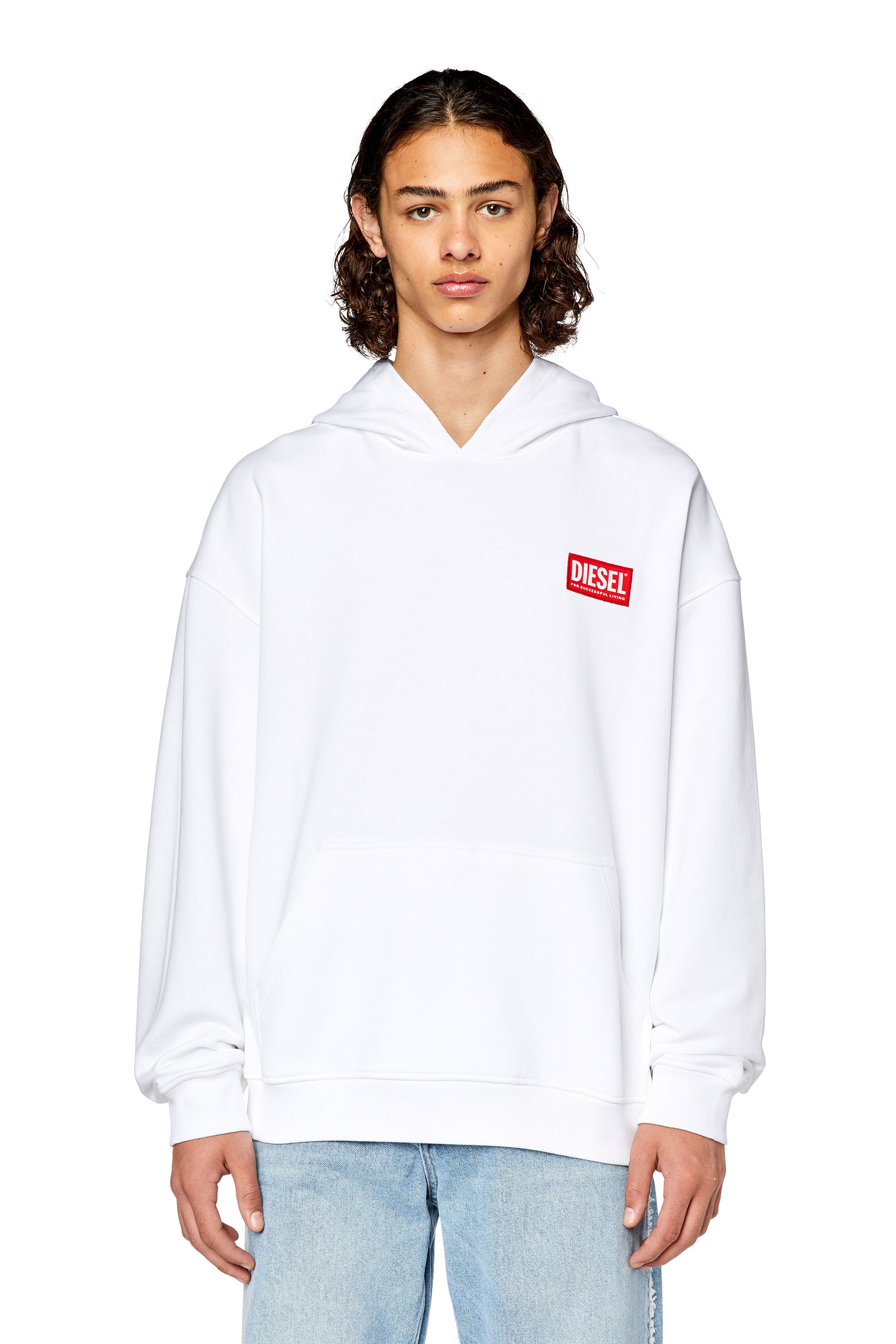 Men s Oversized hoodie with logo patch White Diesel