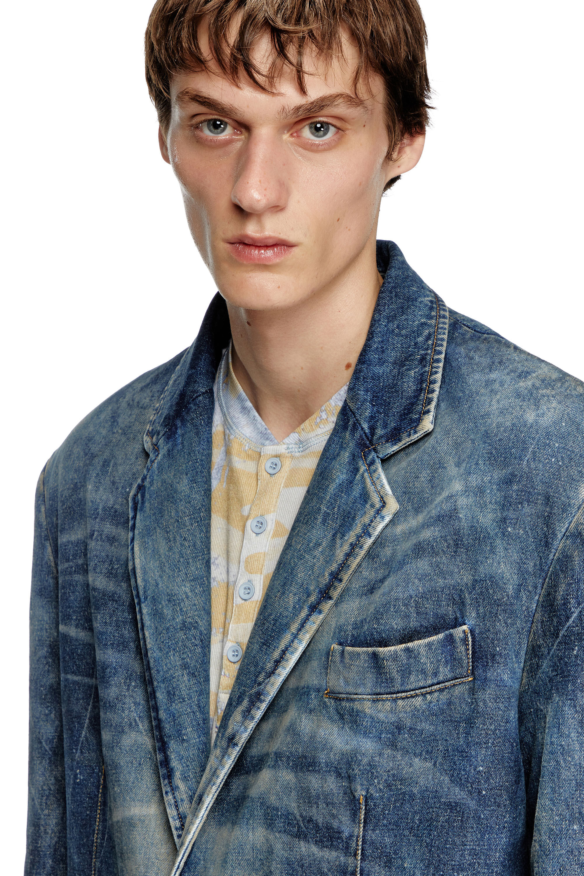 Women's Blazer in hand-treated dirty denim | Blue | Diesel Women's Blazer in hand-treated dirty denim | Blue | Diesel