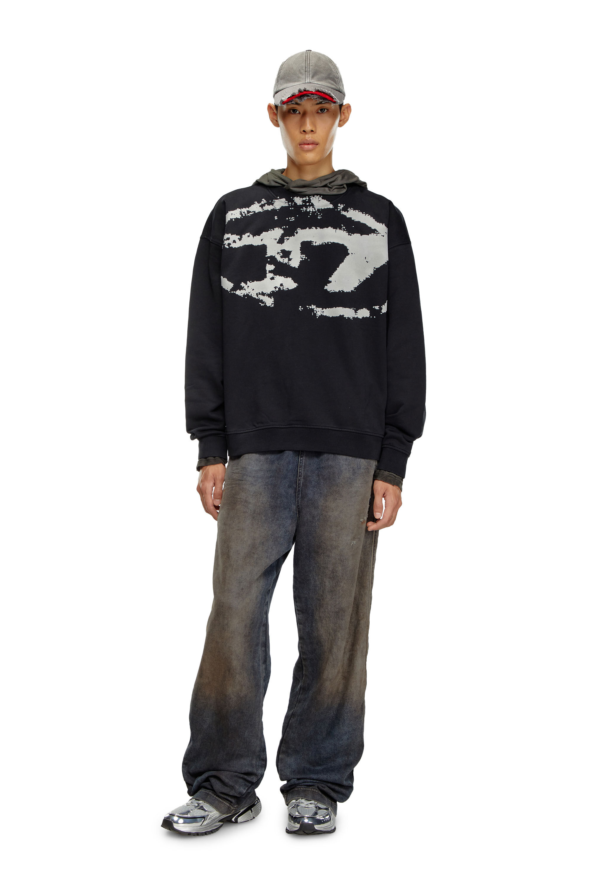 Diesel - S-BOXT-N5, Sudadera con logotipo desgastado en relieve Hombre in Negro - 1