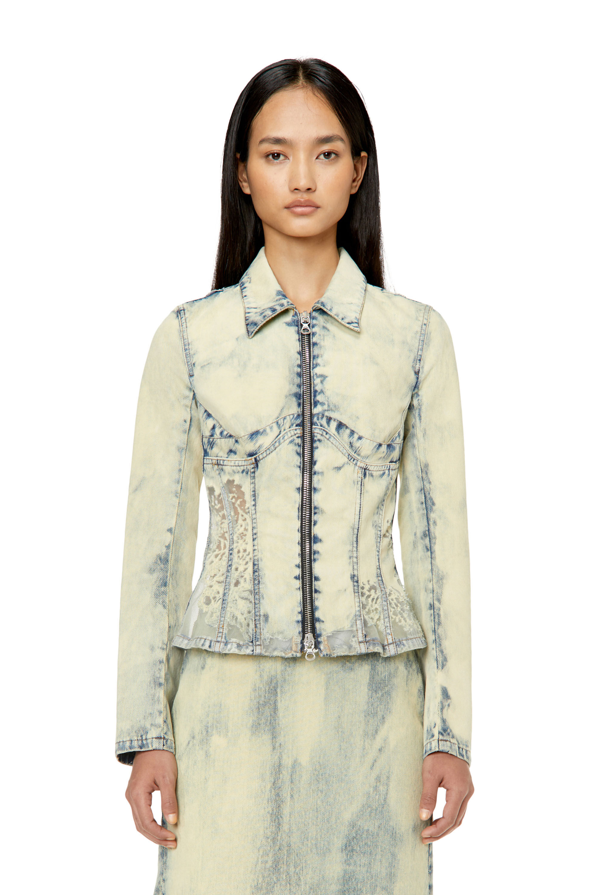 DE-MILLY-FSC Woman: Slim-fit lace-effect trucker jacket | Diesel
