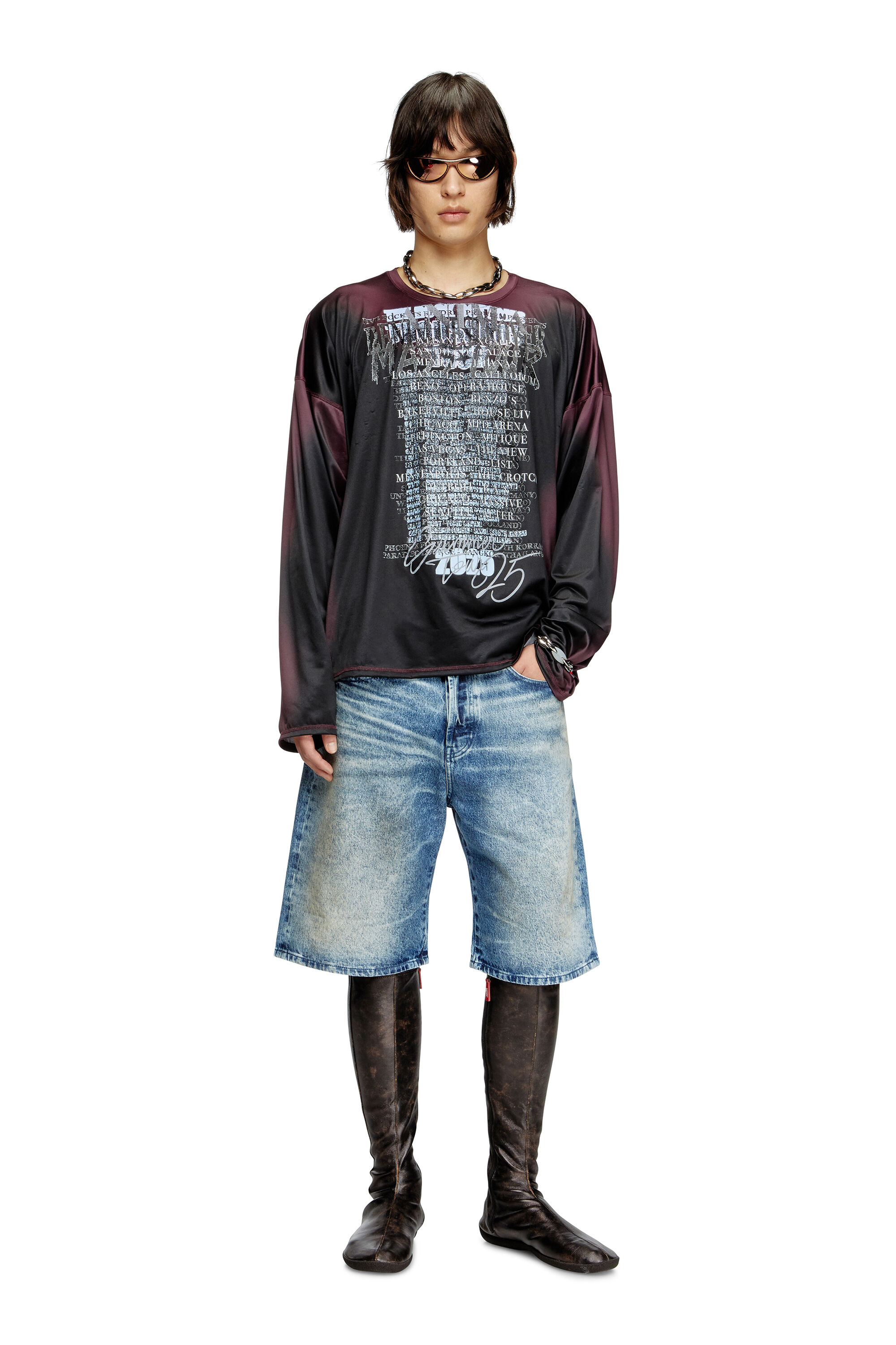 Diesel - D-RIXFORD-S, Pantalones cortos de denim con estampado de letras de canciones Hombre in Azul marino - 1
