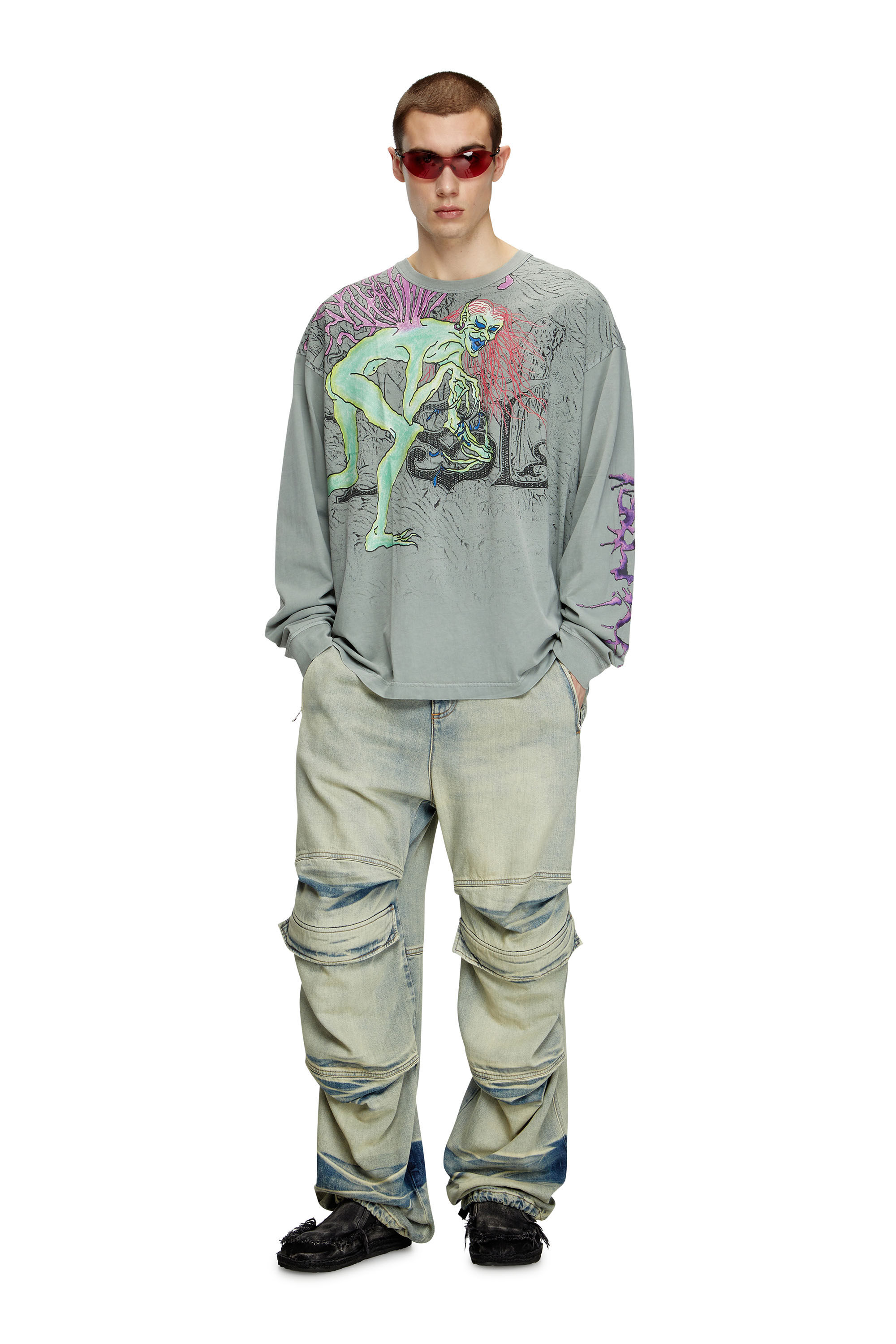 Men's Long-sleeve T-shirt with tattoo graphics | Grey | Diesel Men's Long-sleeve T-shirt with tattoo graphics | Grey | Diesel