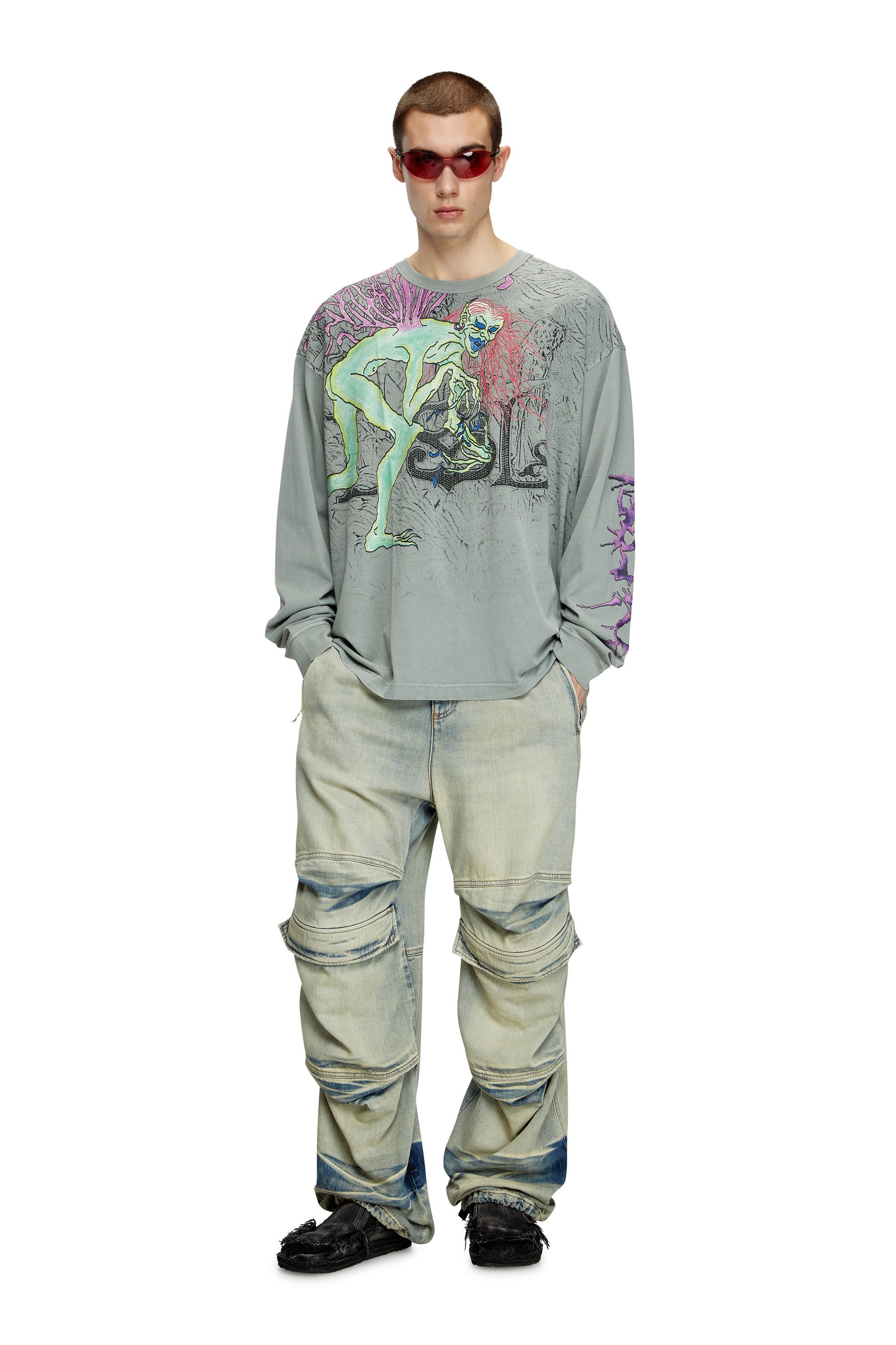 Diesel - T-BOXT-LS-R12, Camiseta de manga larga con gráficos de tatuaje Hombre in Gris - 1
